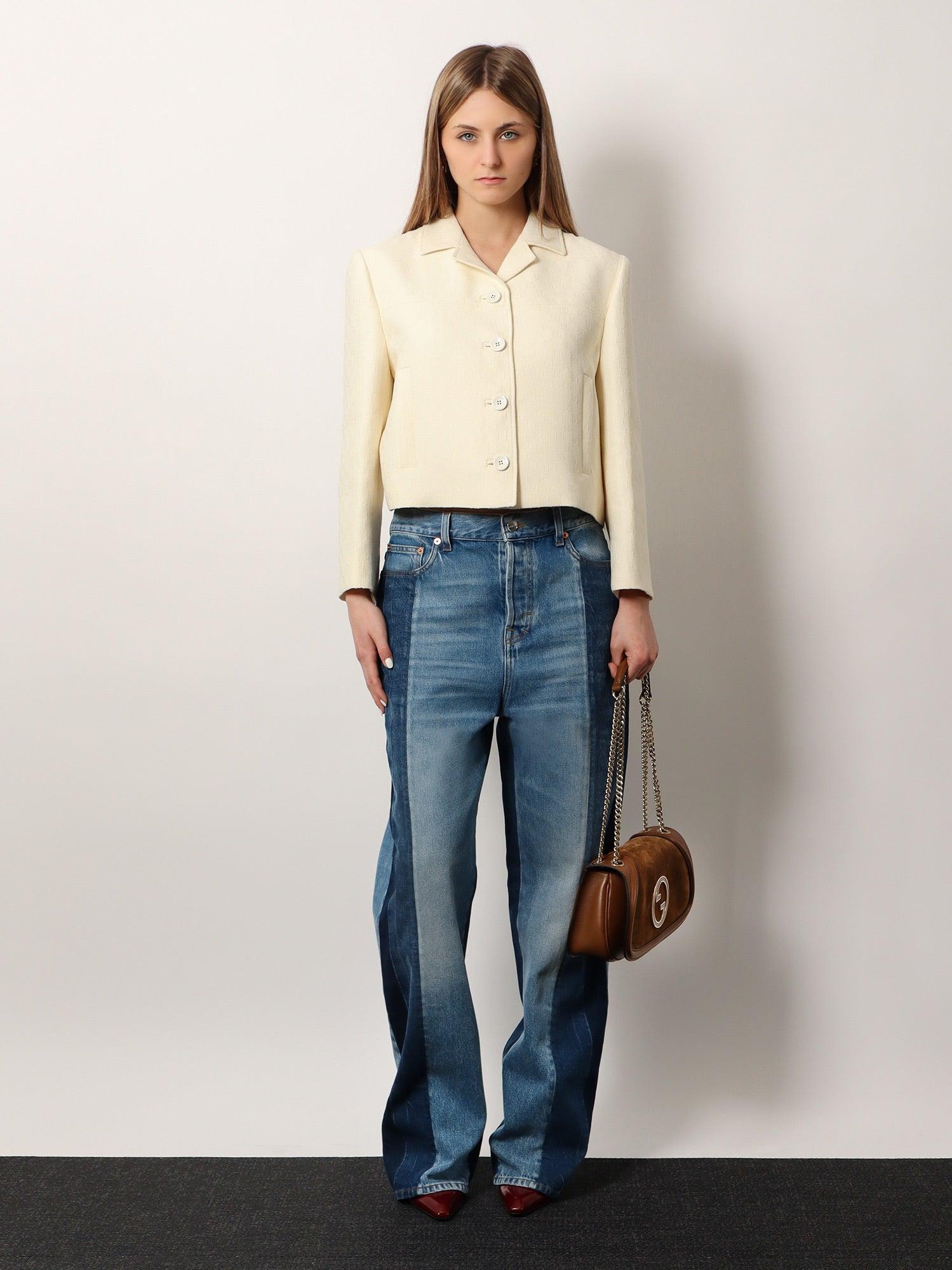ジャケット GUCCI Wool and silk blazer with all-over GG motif Bianco Gucci Wool And Silk Blazer With All-Over Gg Motif in Natural