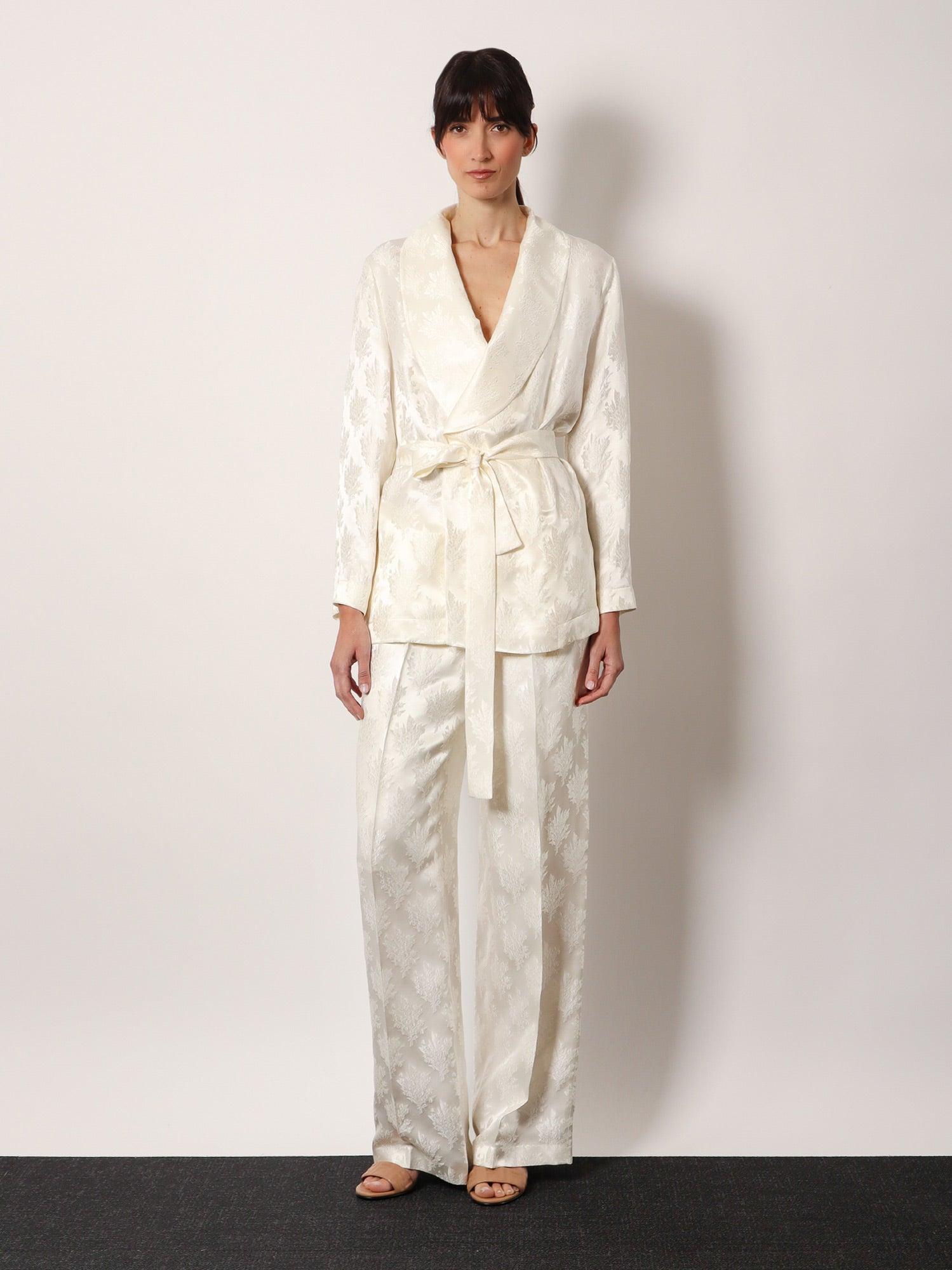 アウターその他 FENDI Jacquard silk blazer with floral motif Bianco Fendi Jacquard Silk Blazer With Floral Motif in White | Lyst
