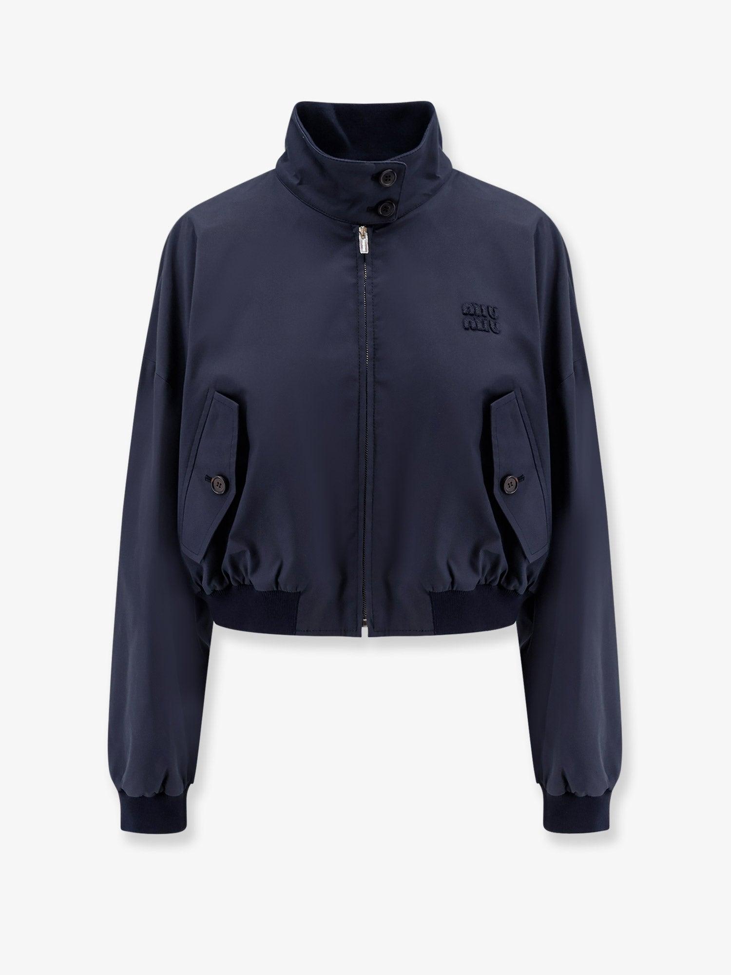 ブルゾン Miu Miu Panama Jacket With Miu Miu Patch Miu Miu Panama Jacket With Patch in Blue | Lyst