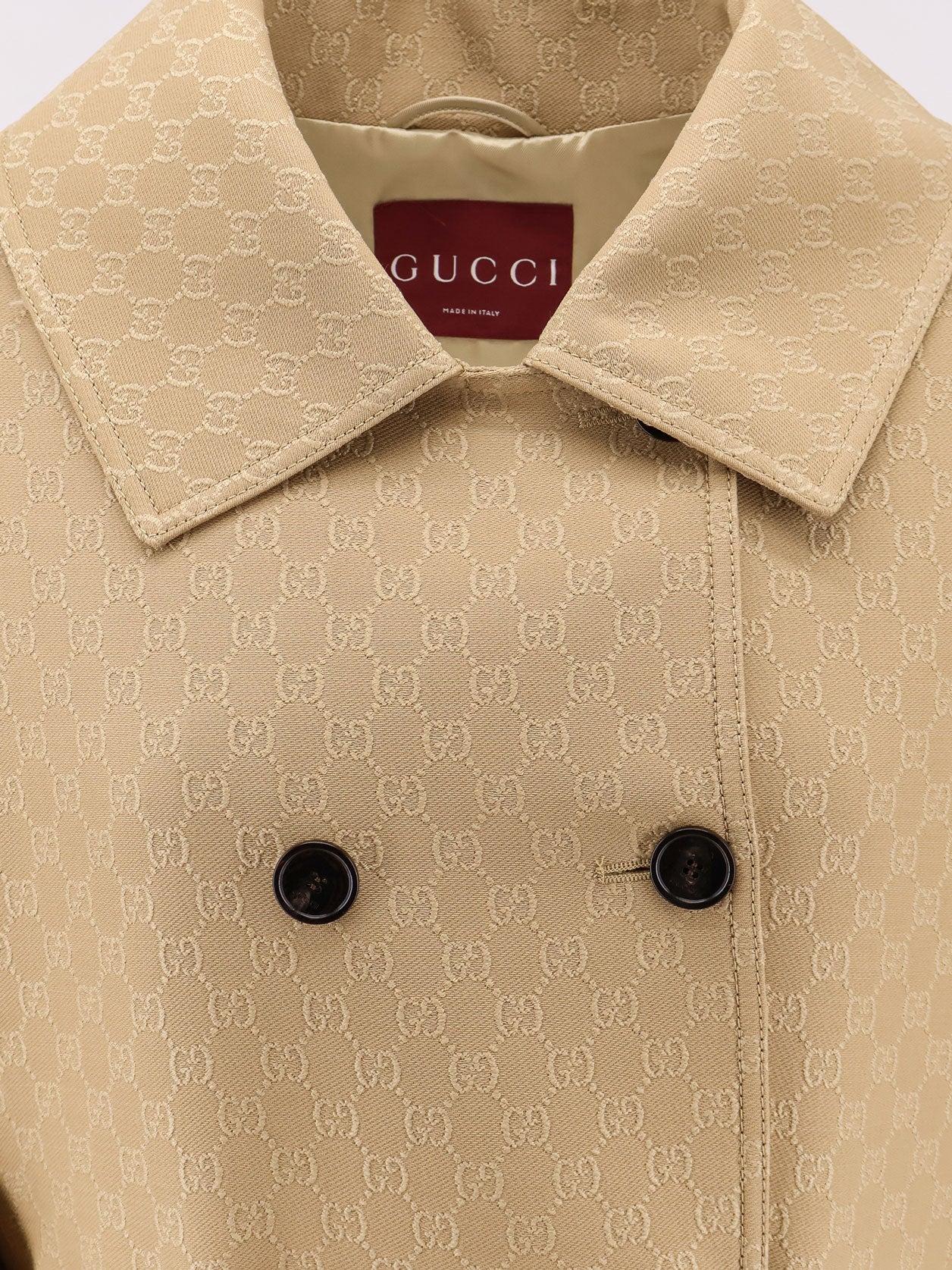 コート Gucci Wool And Silk Crepe Coat With All-Over Gg Motif Gucci Wool And Silk Crepe Coat With All-Over Gg Motif in