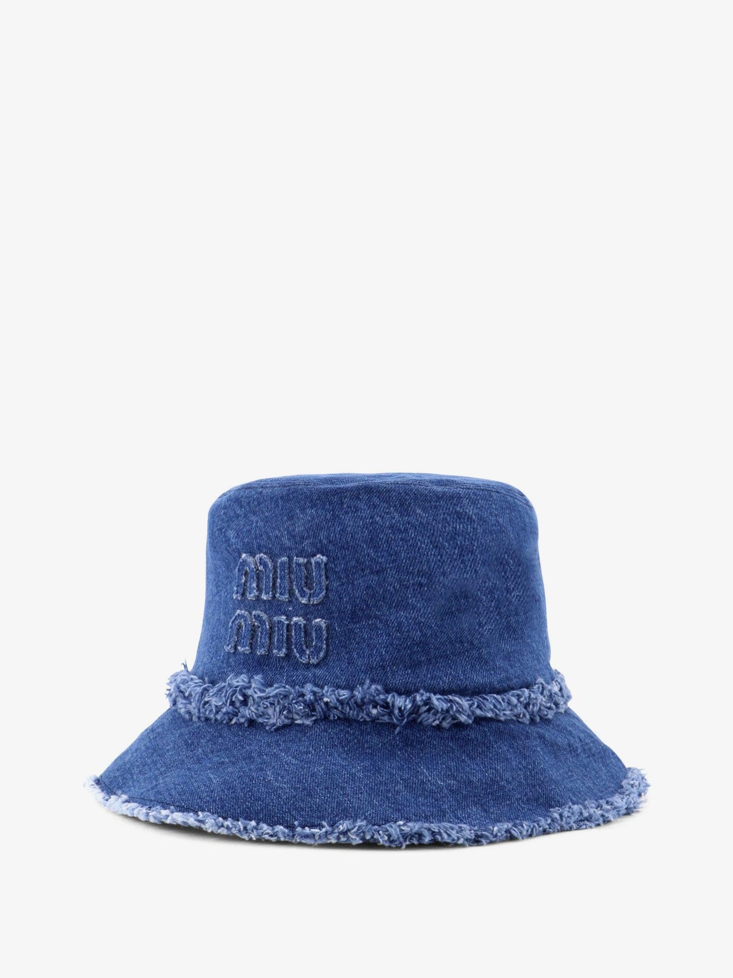 ミュウミュウ Denim cloche with logo patch バケットハット Miu Miu Denim Cloche With Logo Patch in Blue | Lyst