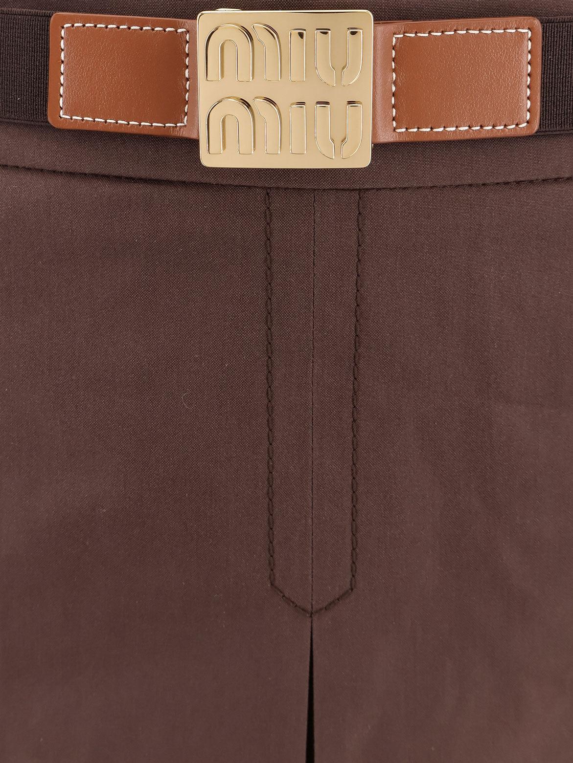 Miu Miu Panama Pleated Mini Skirt With Belt in Brown | Lyst