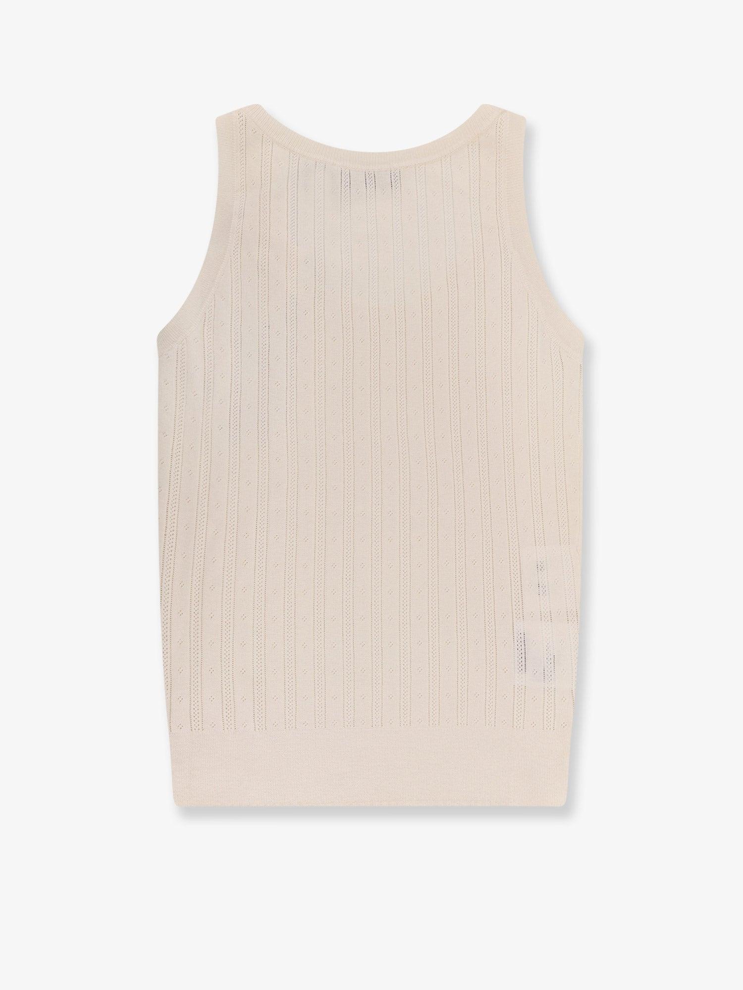Tシャツ・カットソー MIU MIU Perforated cachemire silk top Bianco Miu Miu Perforated Cachemire And Silk Top in Natural | Lyst