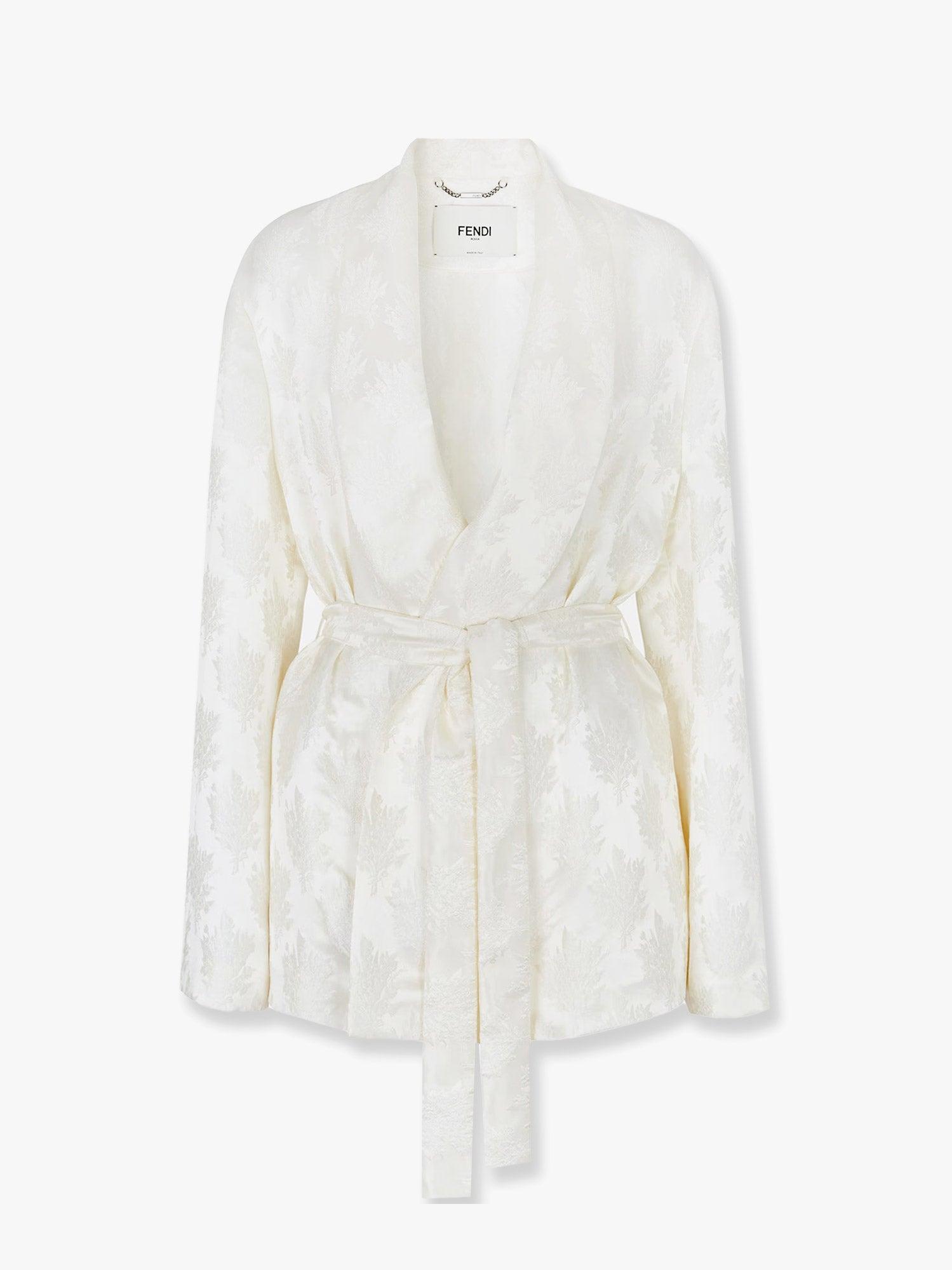 アウターその他 FENDI Jacquard silk blazer with floral motif Bianco Fendi Jacquard Silk Blazer With Floral Motif in White | Lyst