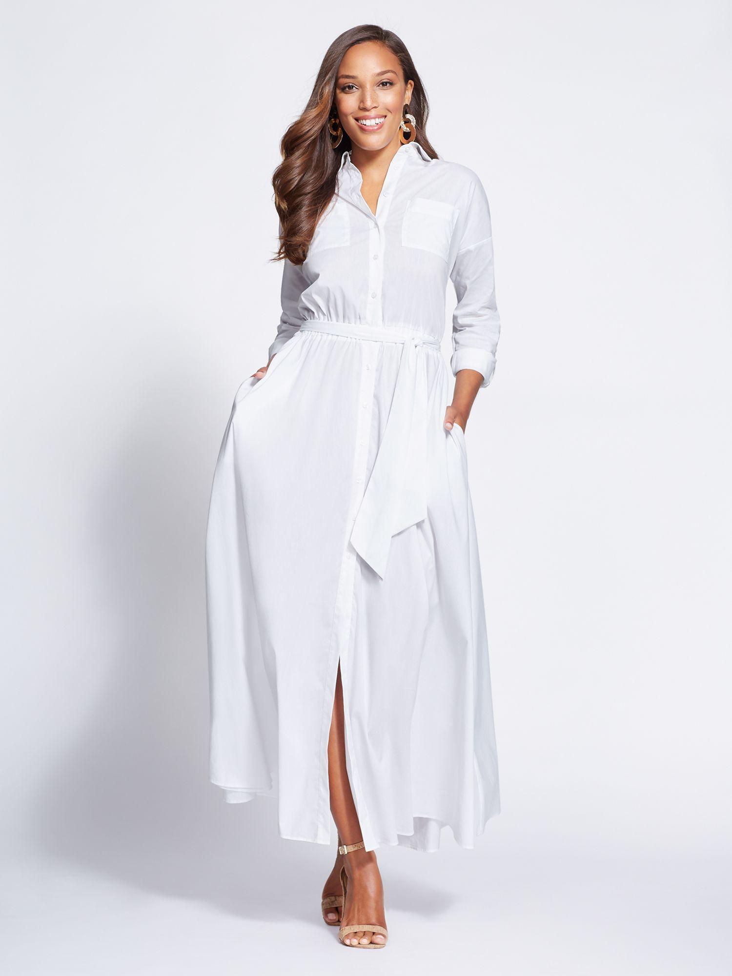 white maxi shirt dress