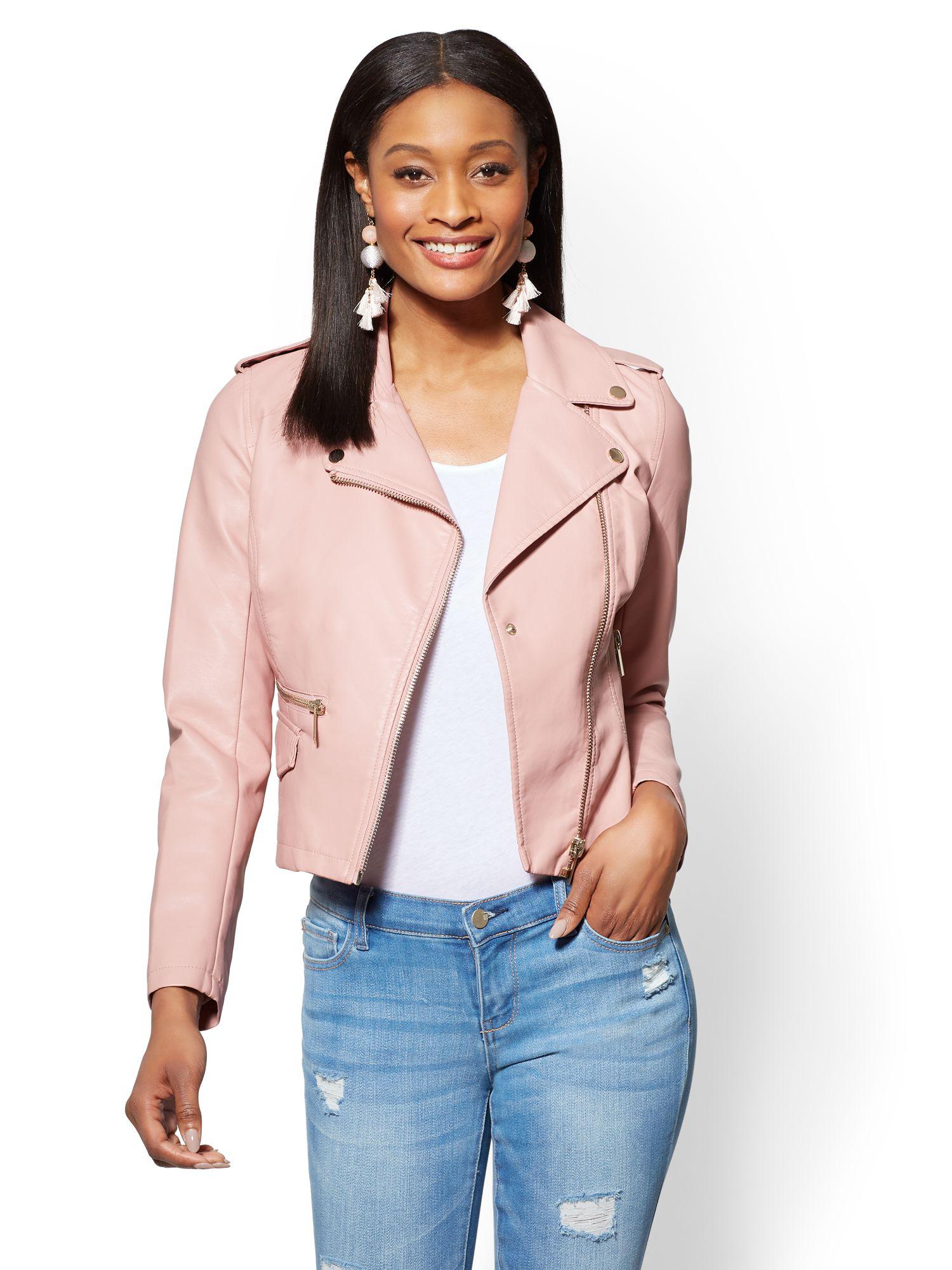 New York Company Pink Faux Leather Moto Jacket