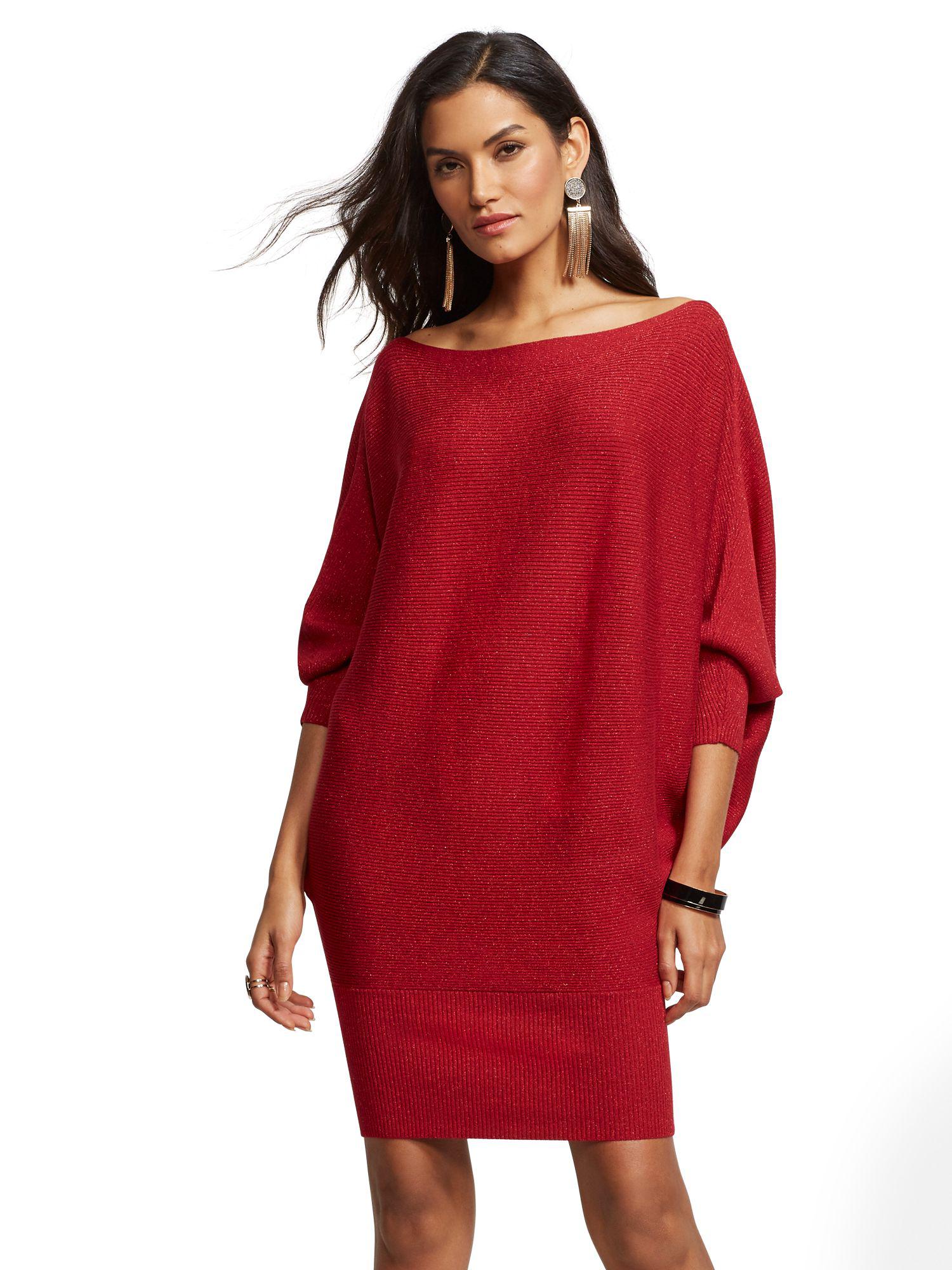 New York & Company Synthetic Metallic Dolman Sweater Dress