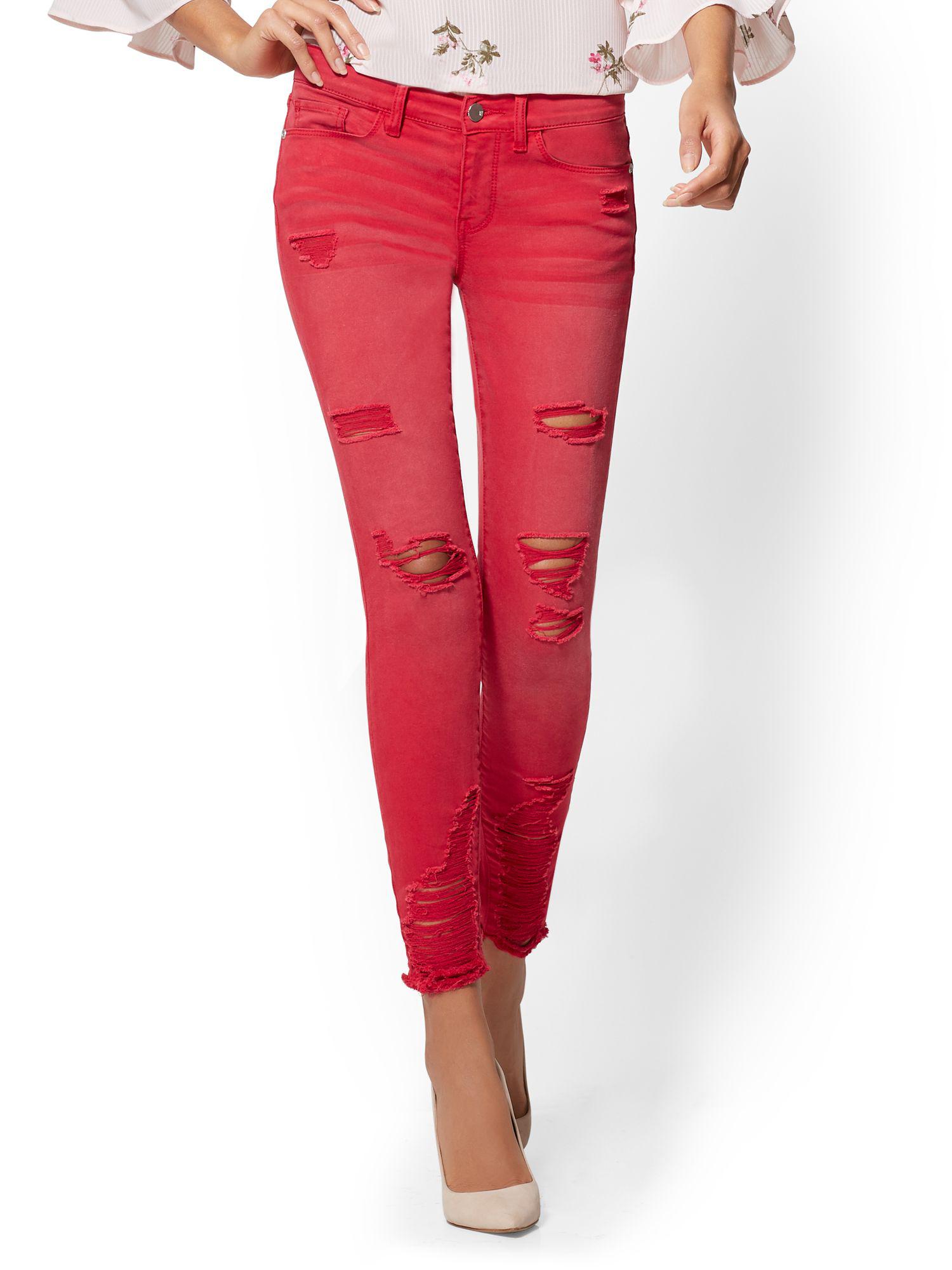 red destroyed jeans