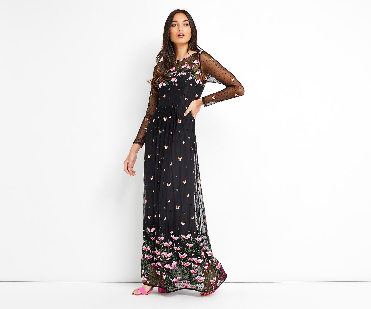 Lyst Oasis Embroidered Maxi Dress in Black