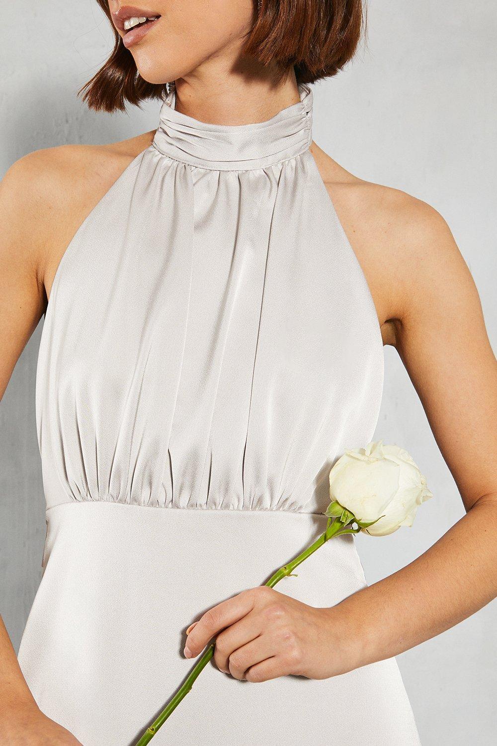 Oasis Satin Halter Bias Cut Maxi Bridesmaids Dress in White Lyst UK