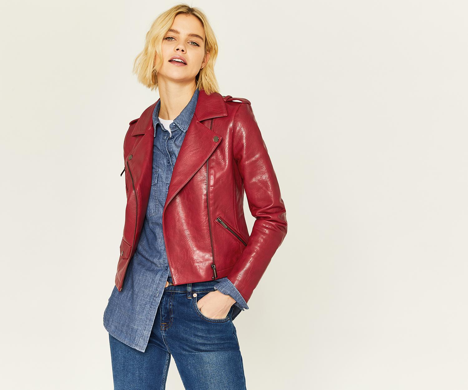 Lyst Oasis Lucy Faux Leather Biker In Red Gallery