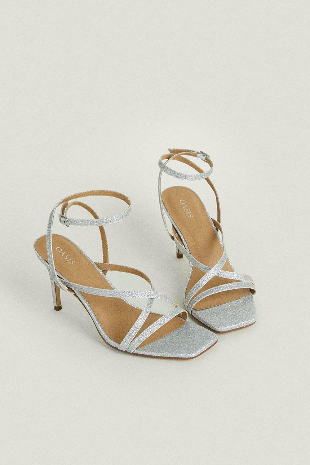 Oasis Cross Strap Mid Stiletto Heeled Sandals in Metallic Lyst UK