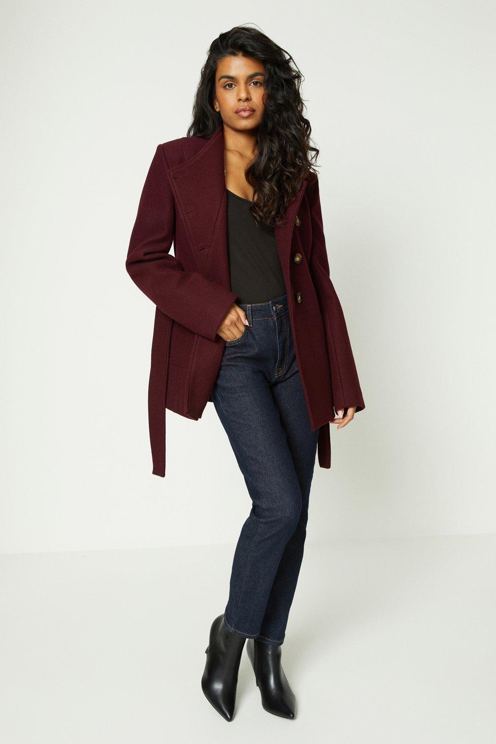 Oasis Petite Belted Button Through Short Wrap Coat in Red Lyst UK