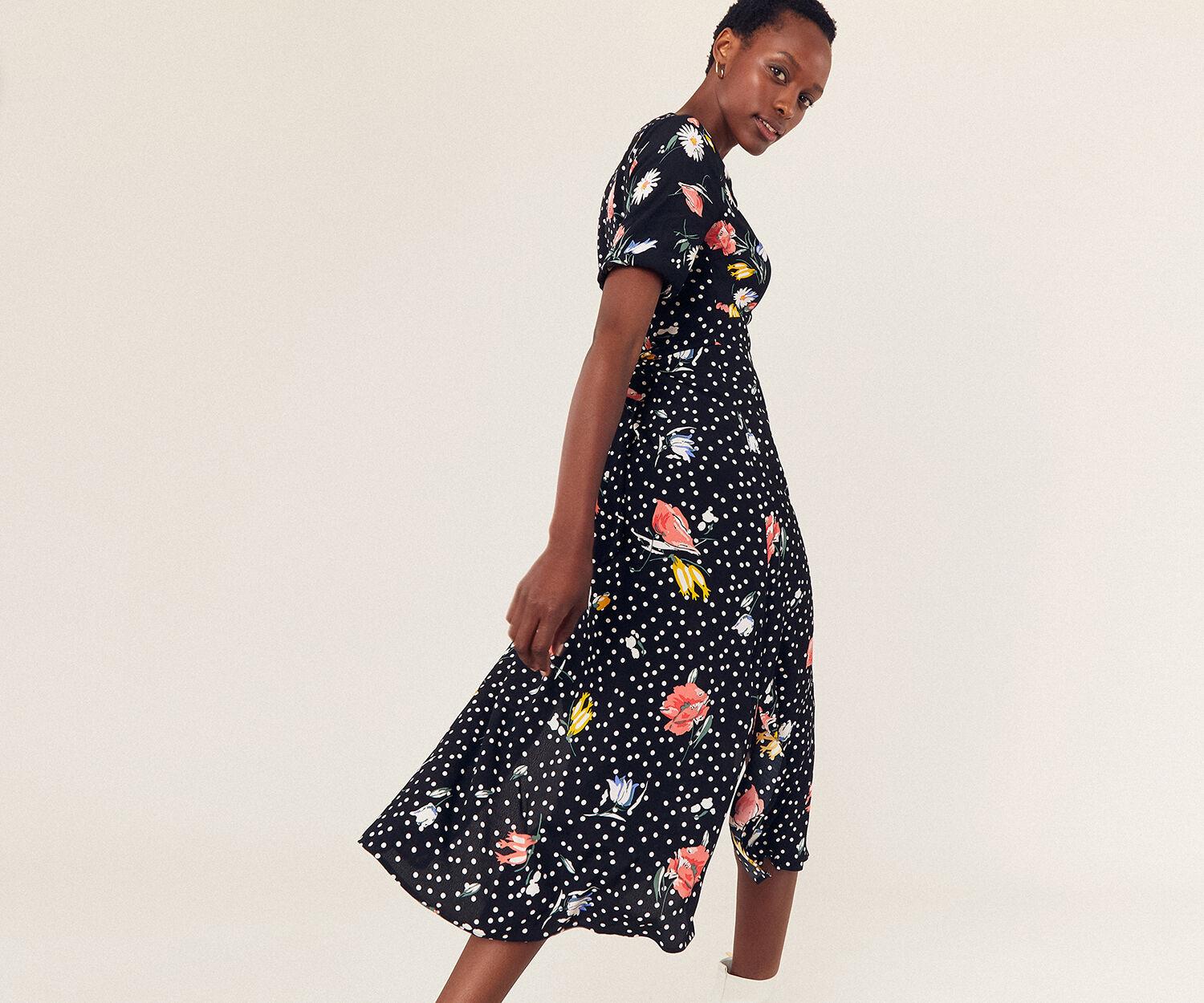Oasis patch print tea dress sale