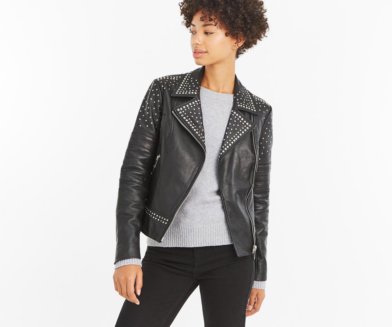Oasis Leather Stud Jacket In Black Lyst Oasis Leather Stud Jacket In Black Lyst