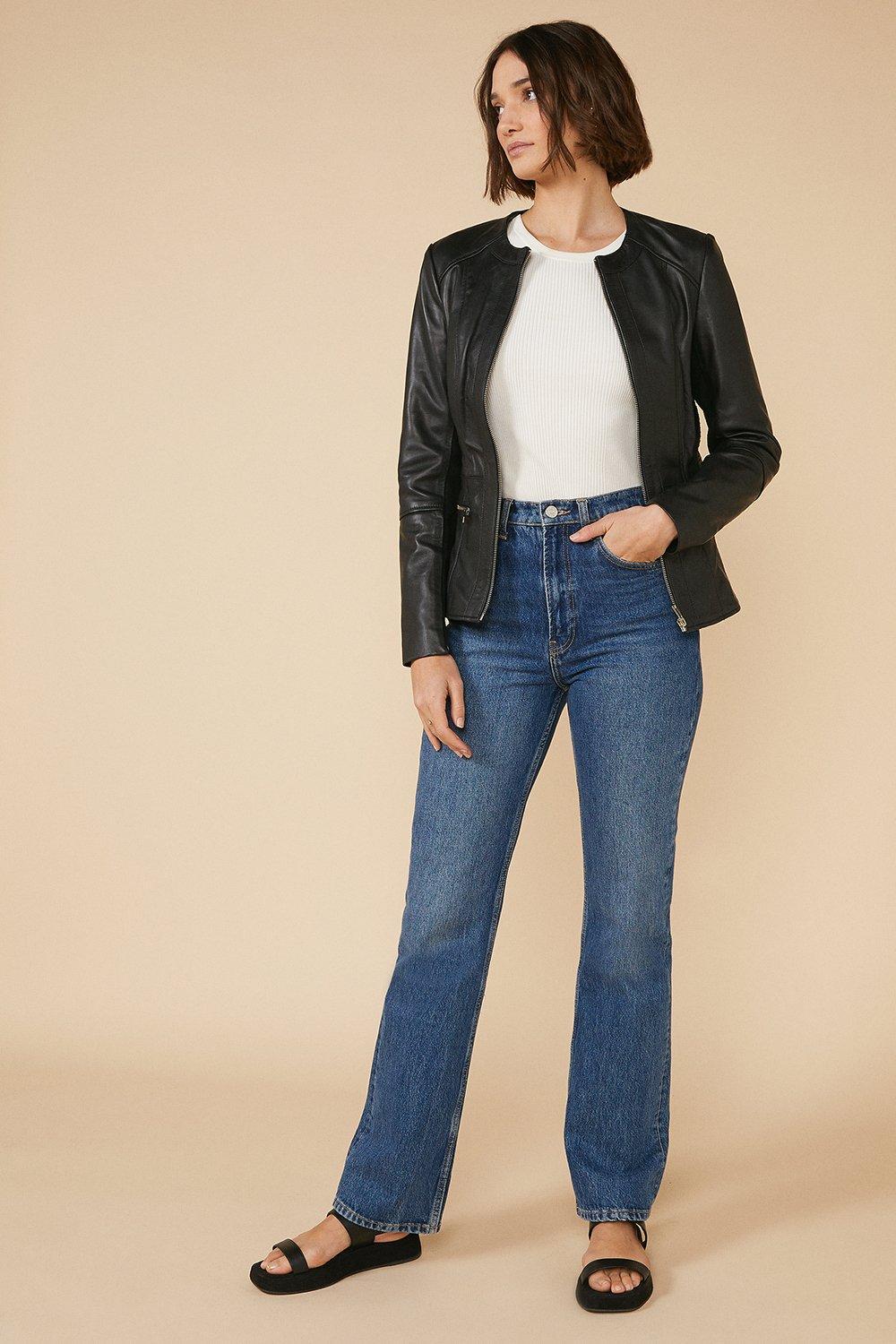 Oasis collarless top faux leather jacket