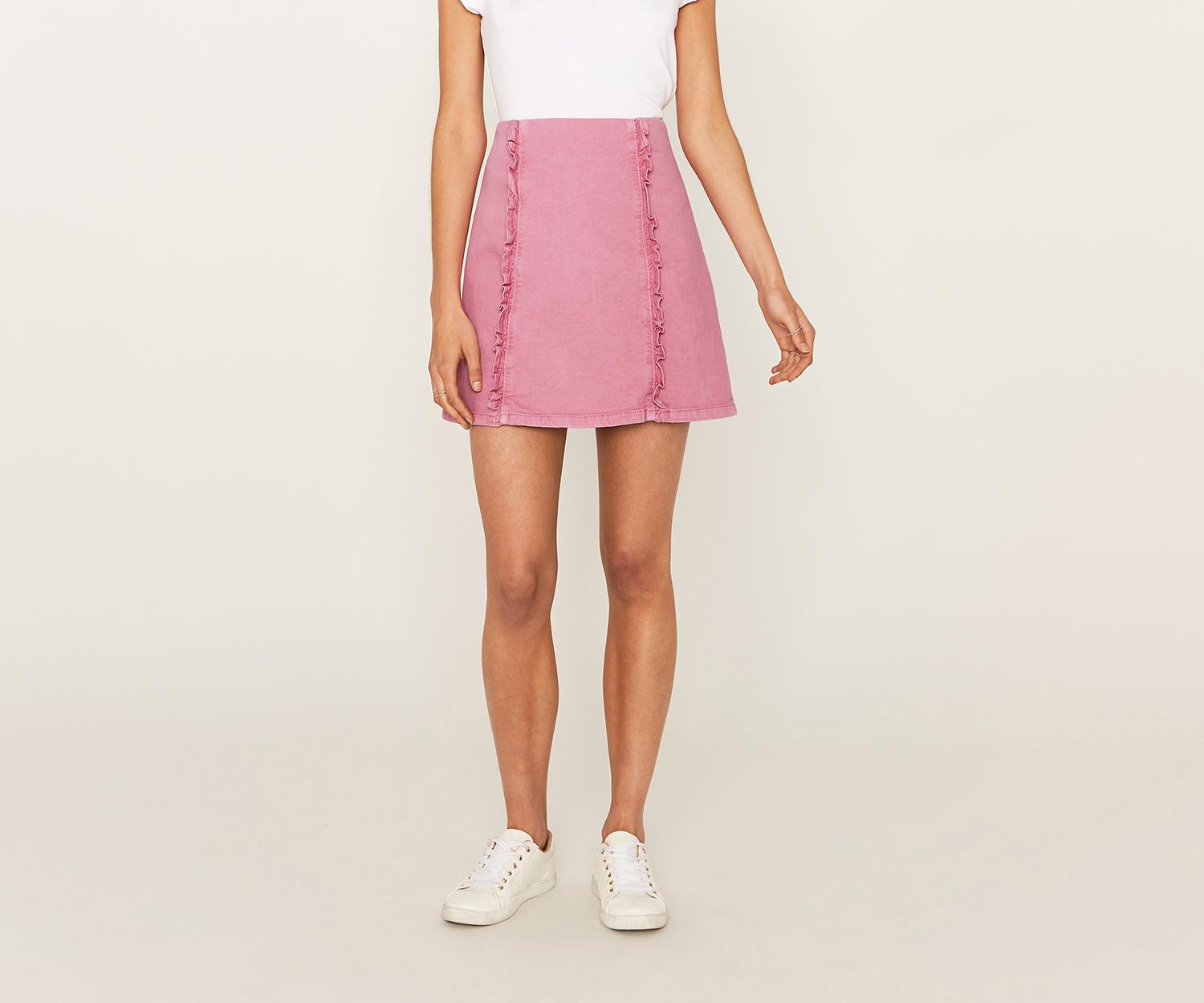 Oasis Pink Denim Ruffle Skirt - Lyst