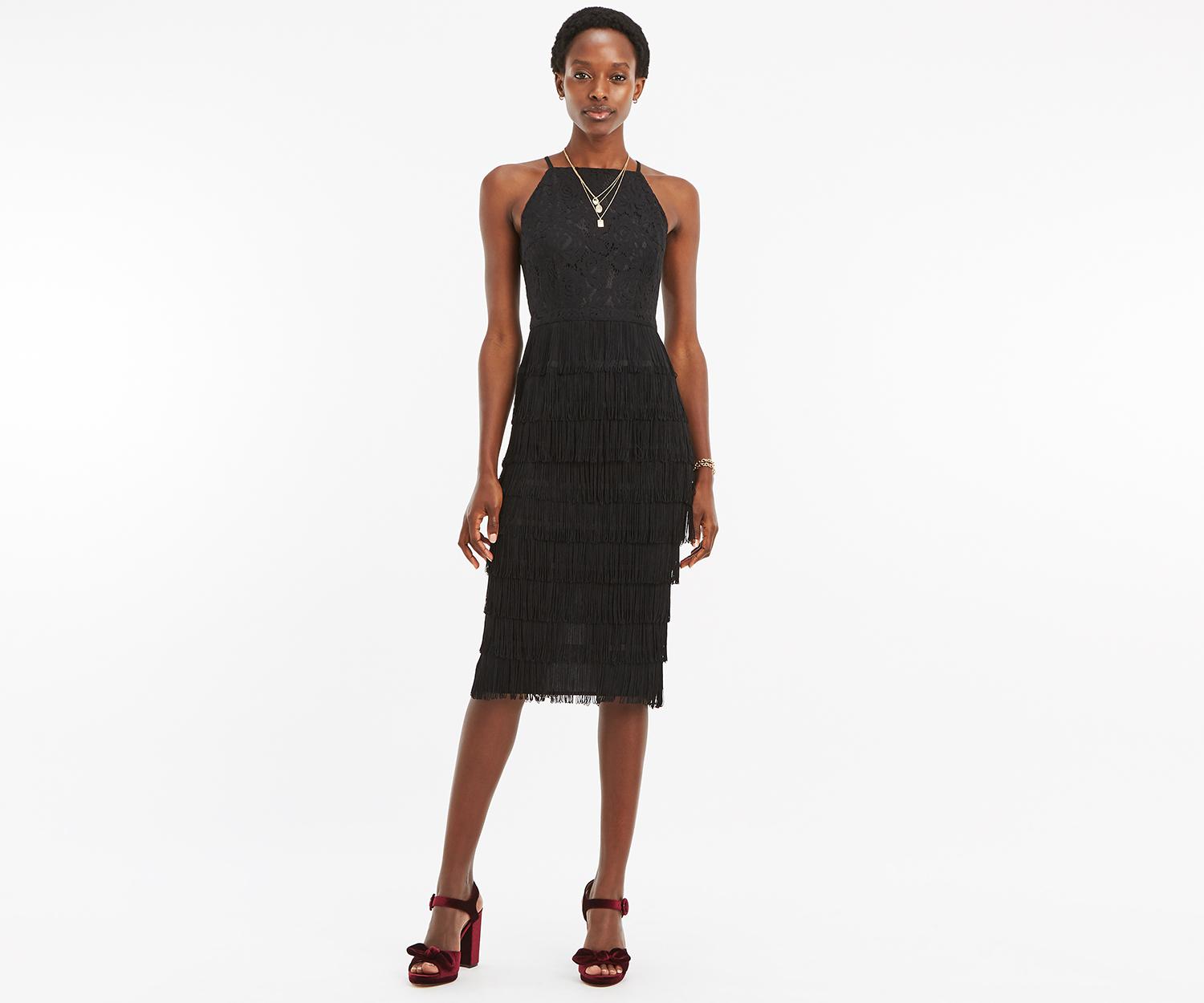 oasis black fringe dress