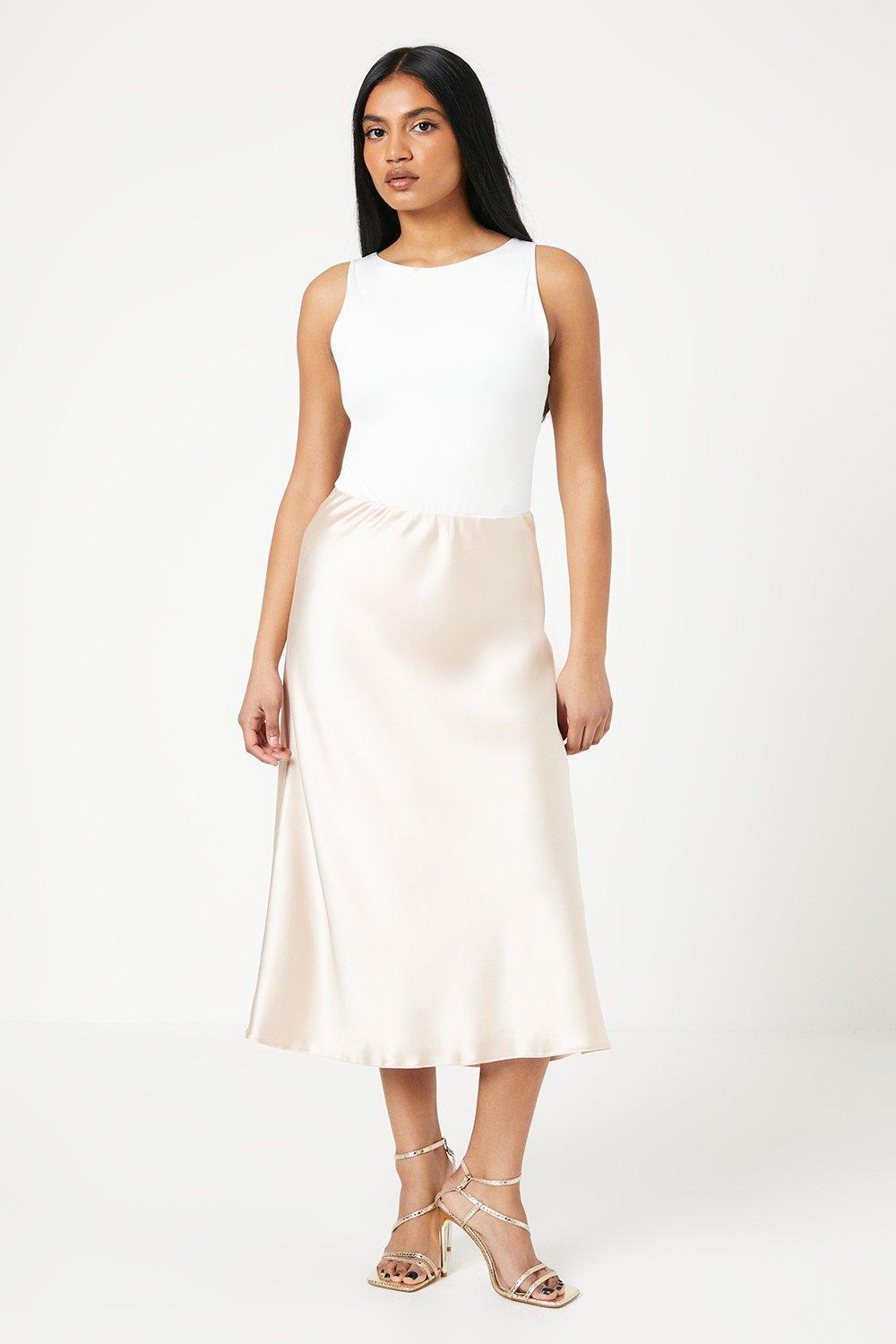 Petite satin bias cut midi shop skirt