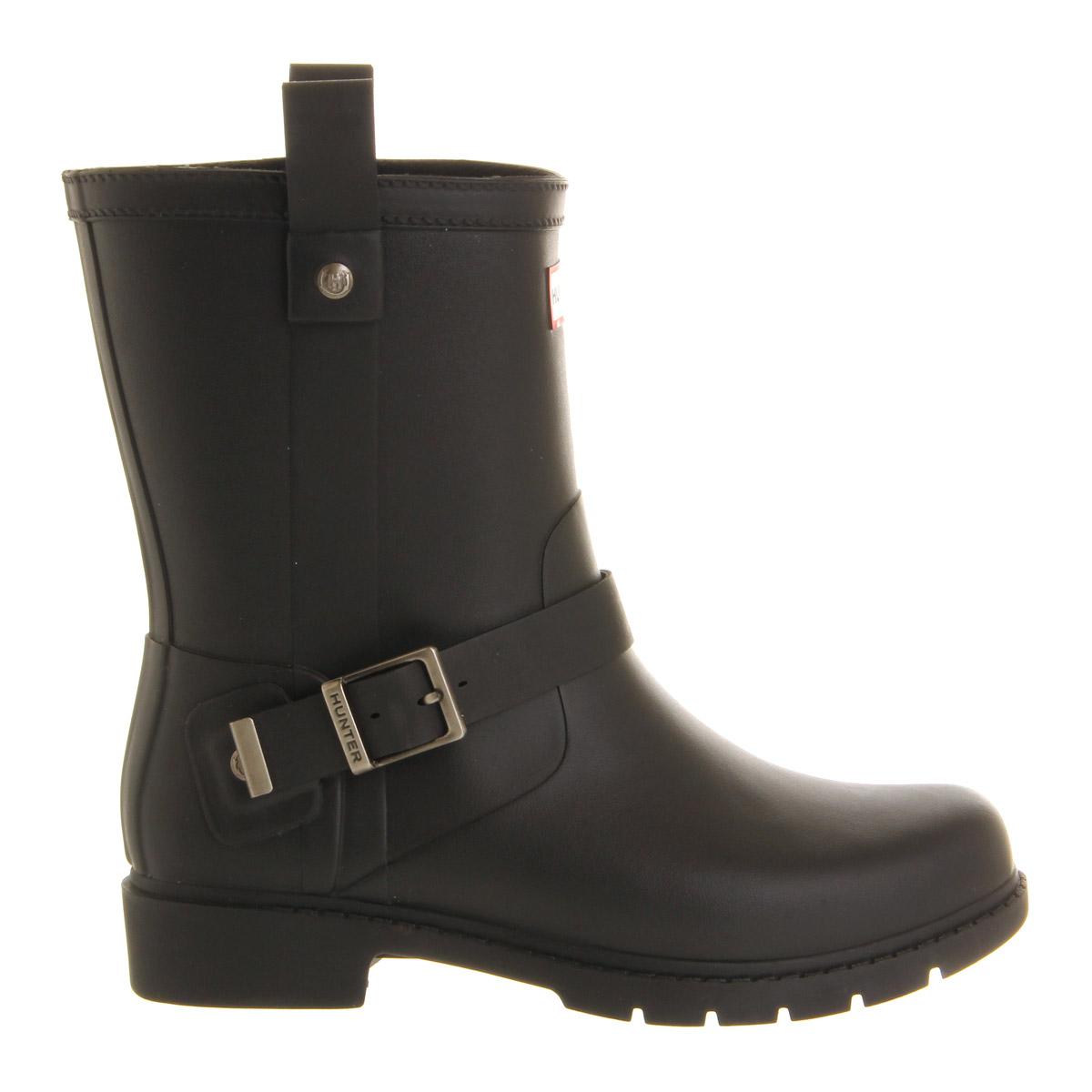 HUNTER Leather Shoreditch Rubber Biker Wellies in Black Lyst