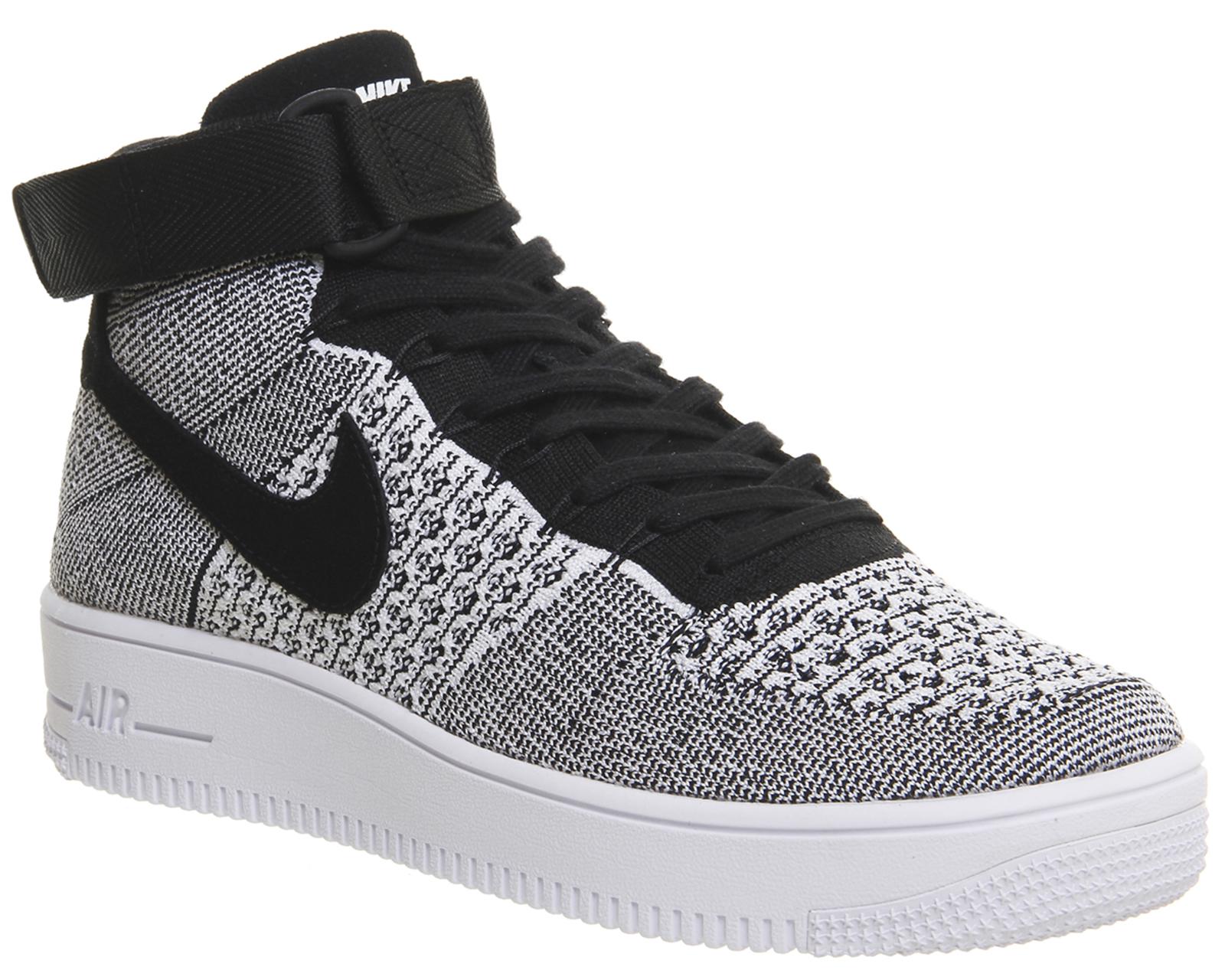 Nike Leather Air Force 1 Mid Flyknit in Black - Lyst