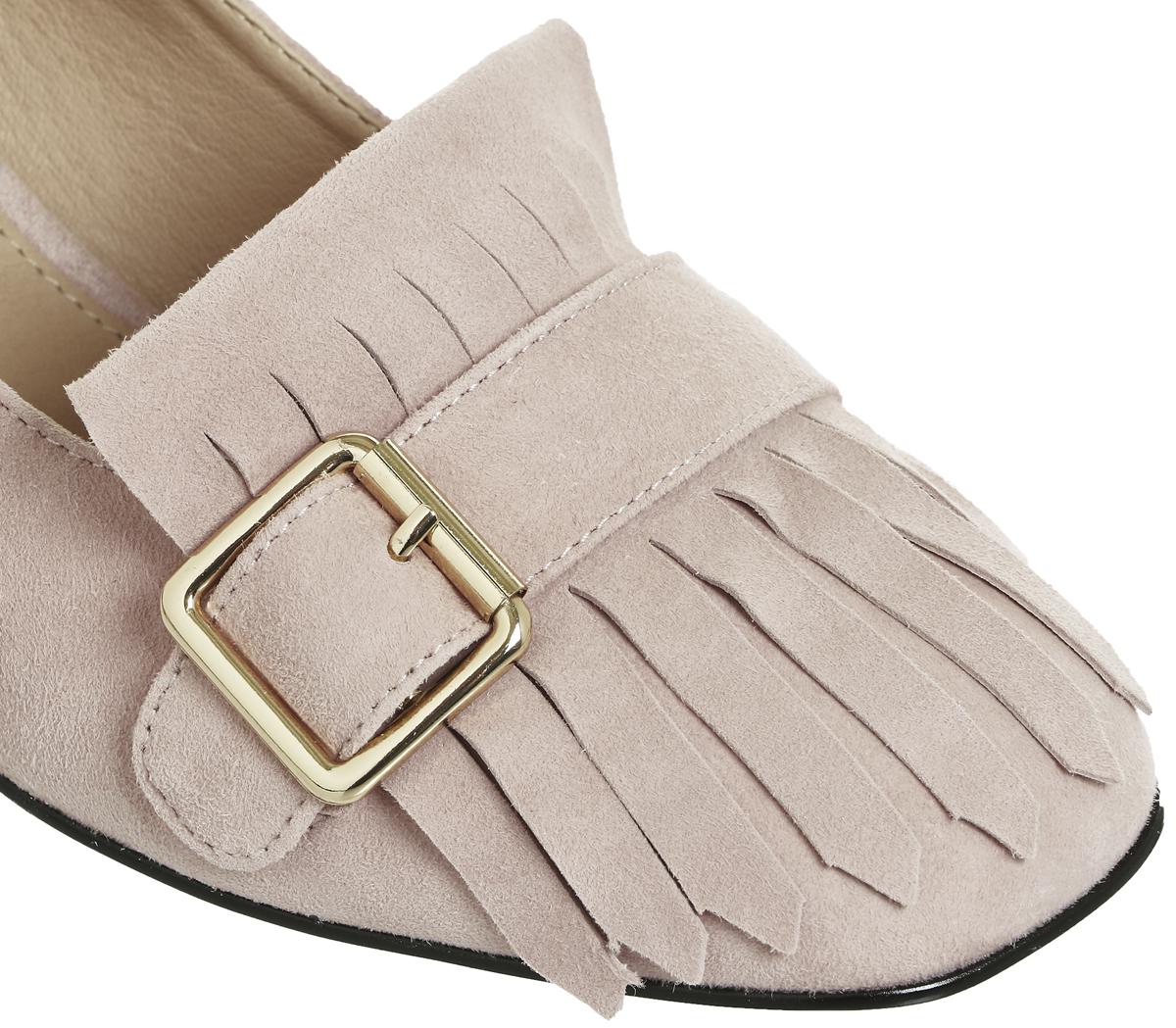 block heel fringe loafers