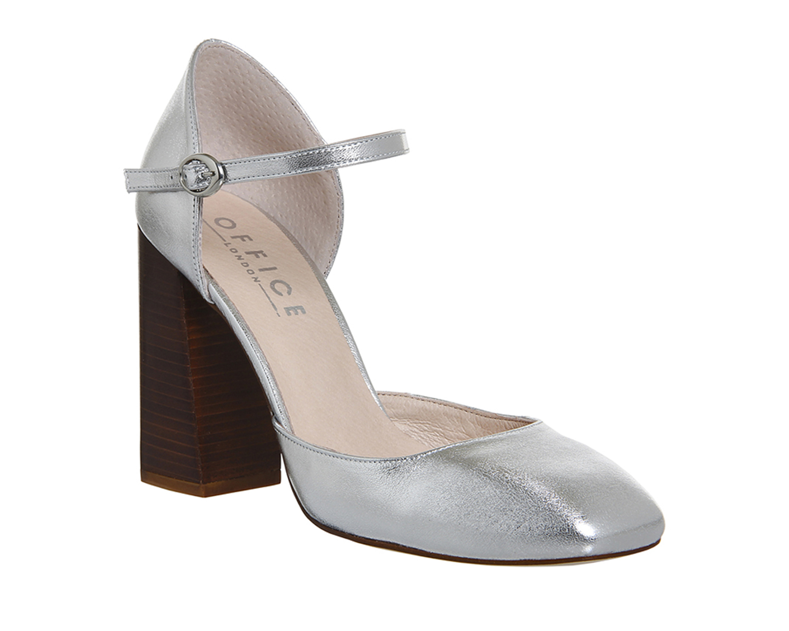 office silver block heels