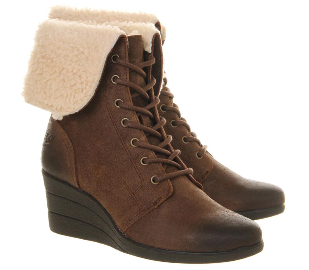 Lyst - Ugg Zea Shearling Wedge Lace Up Boots in Brown