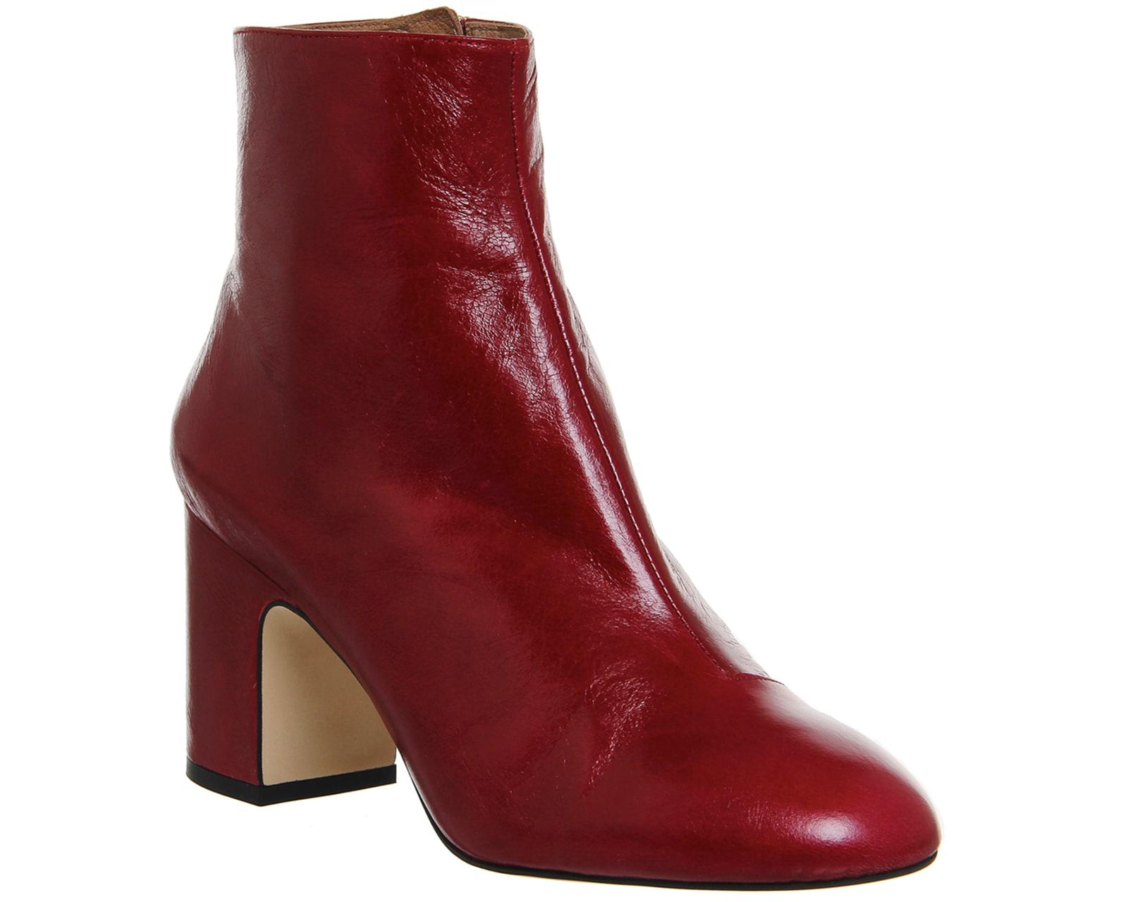 red block heel ankle boots