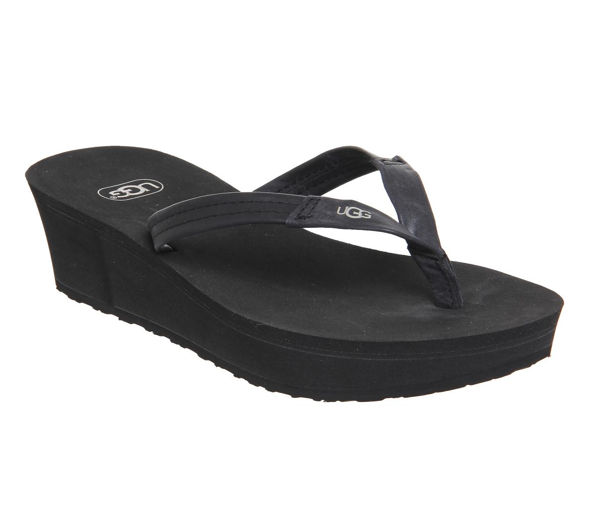 UGG Leather Ruby Wedge Flip Flops in Black Lyst