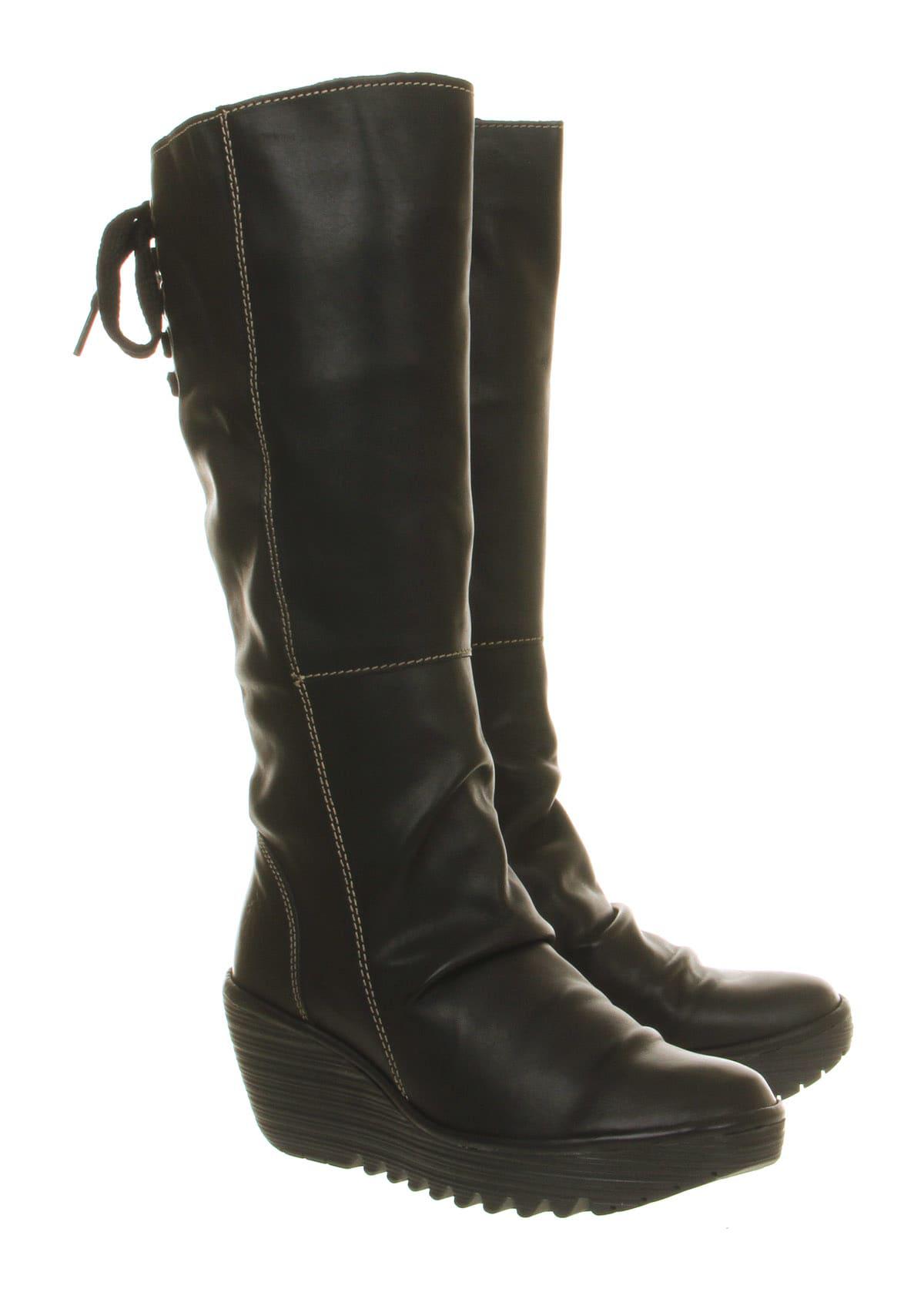 Fly London Yust Wedge Knee Boots in Black - Lyst
