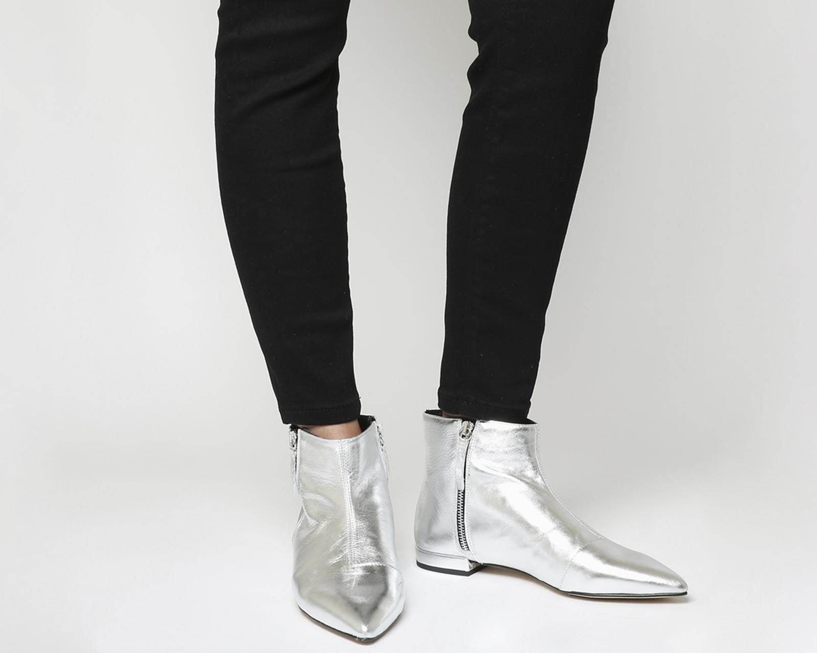 silver pointed ankle boots