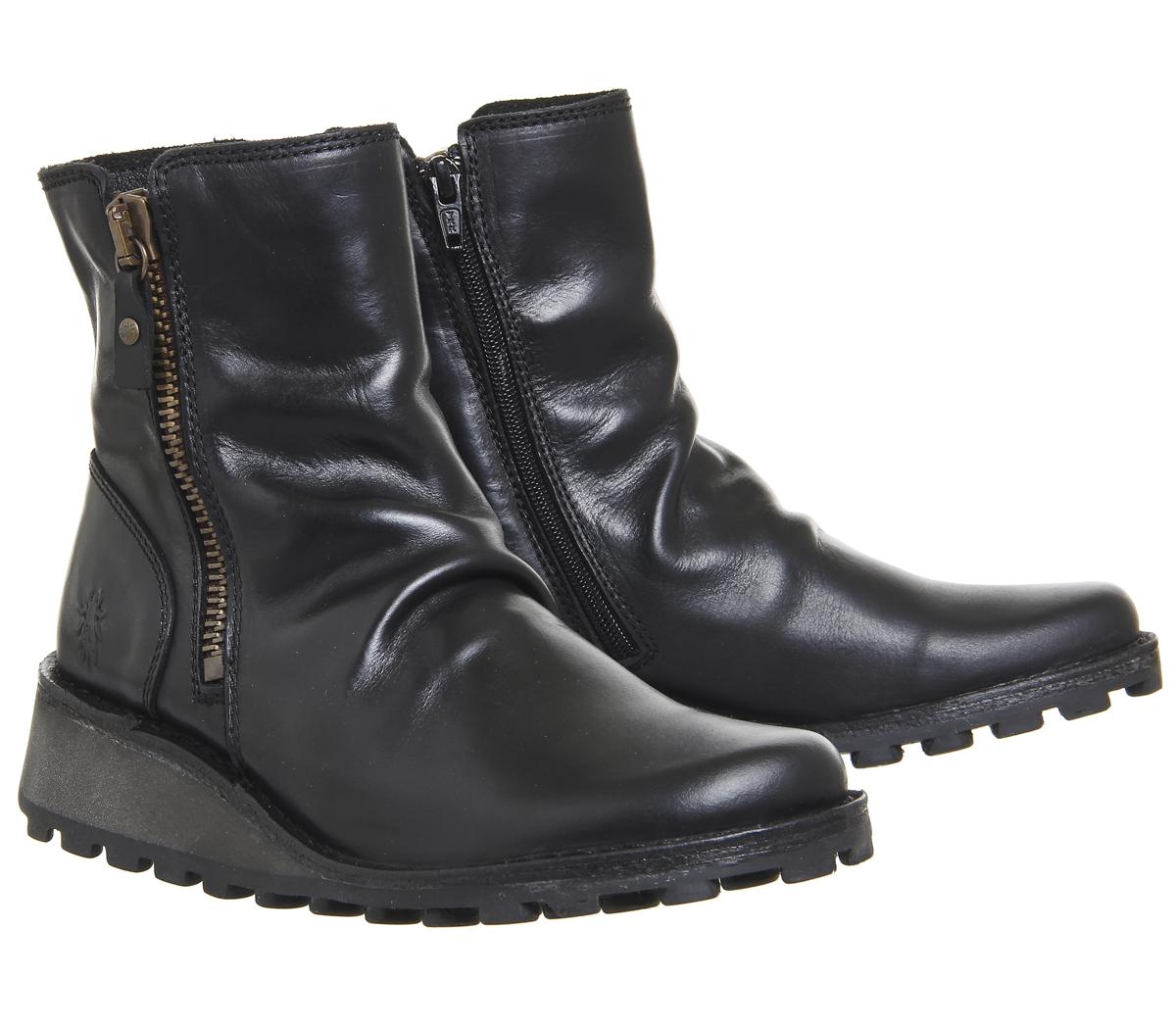 Fly London Leather Mon Zip Boots in Black - Lyst