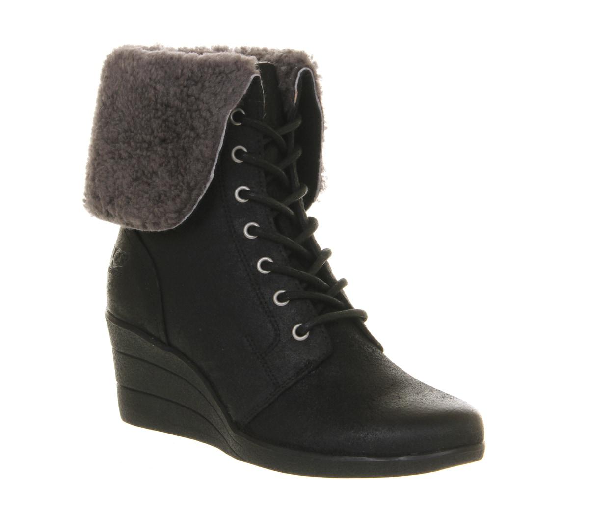 Lyst - Ugg Zea Shearling Wedge Lace Up Boots in Black