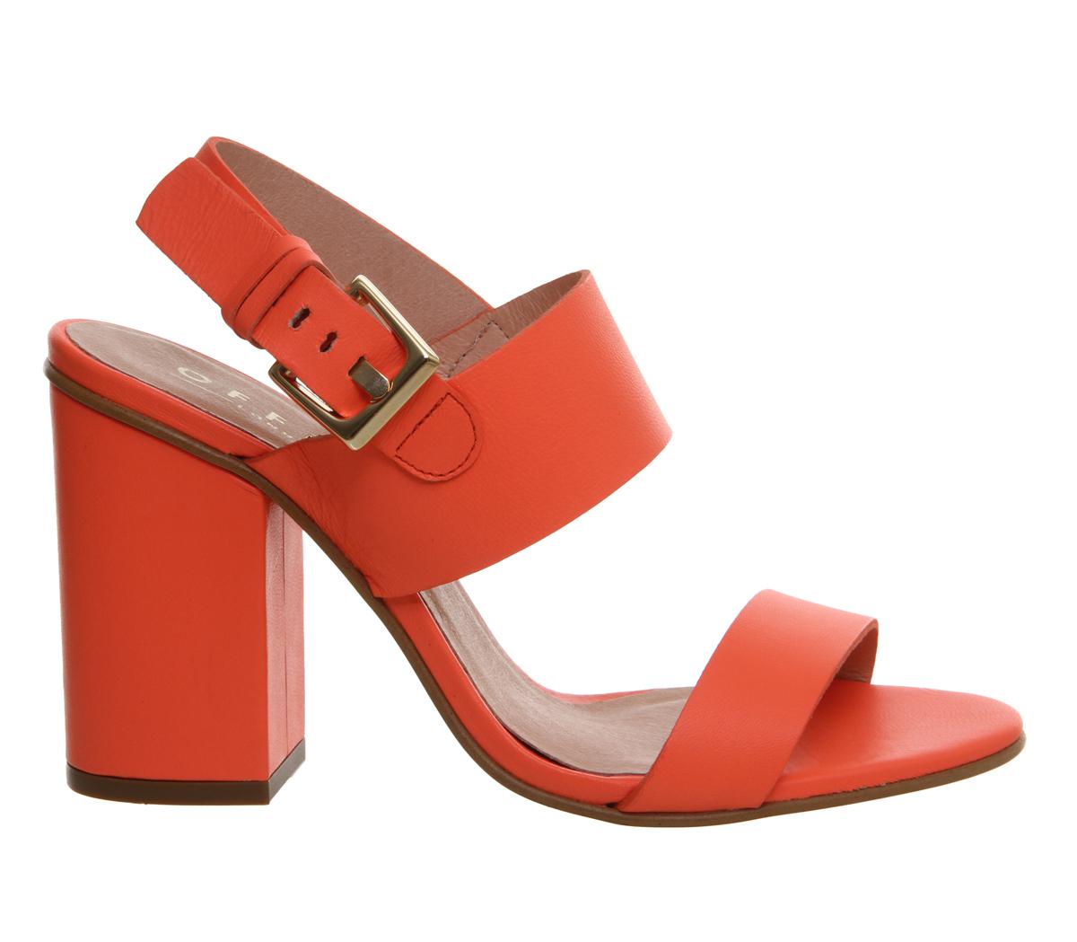 Office Leather Garland Strappy Block Heels in Coral (Orange) - Lyst