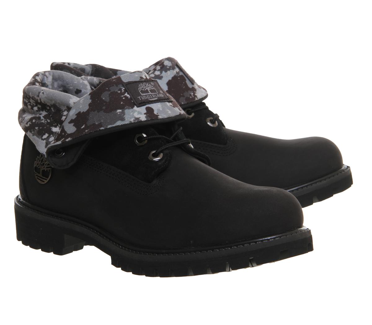 timberland black roll top boots