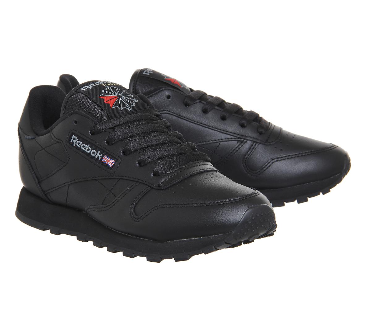 reebok black classic leather trainers