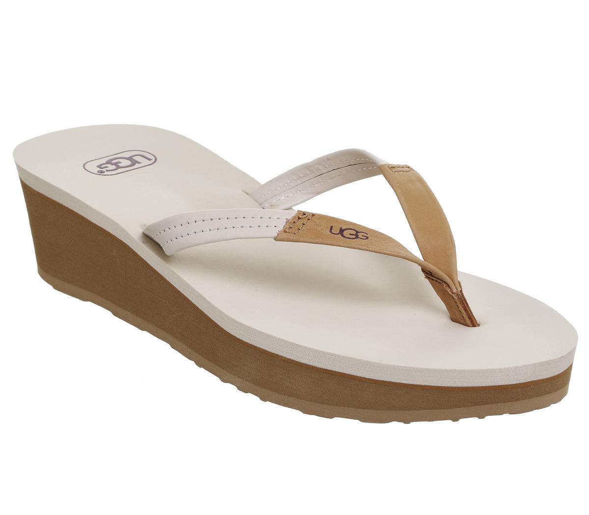 UGG Leather Ruby Wedge Flip Flops in White - Lyst
