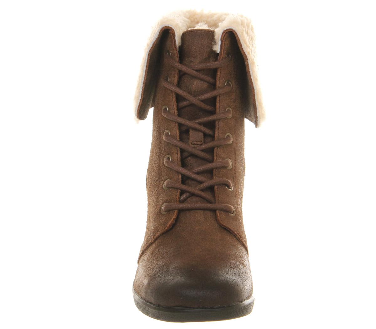 UGG Suede Zea Shearling Wedge Lace Up 