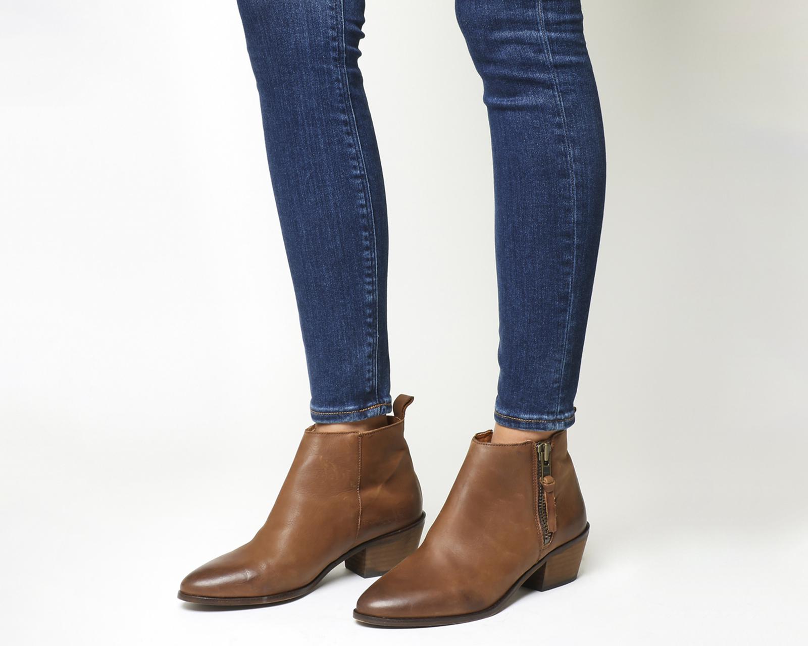 Office Leather Imposter Side Zip Ankle Boots In Tan Brown Lyst Imposter Side Zip Ankle Boots In Tan