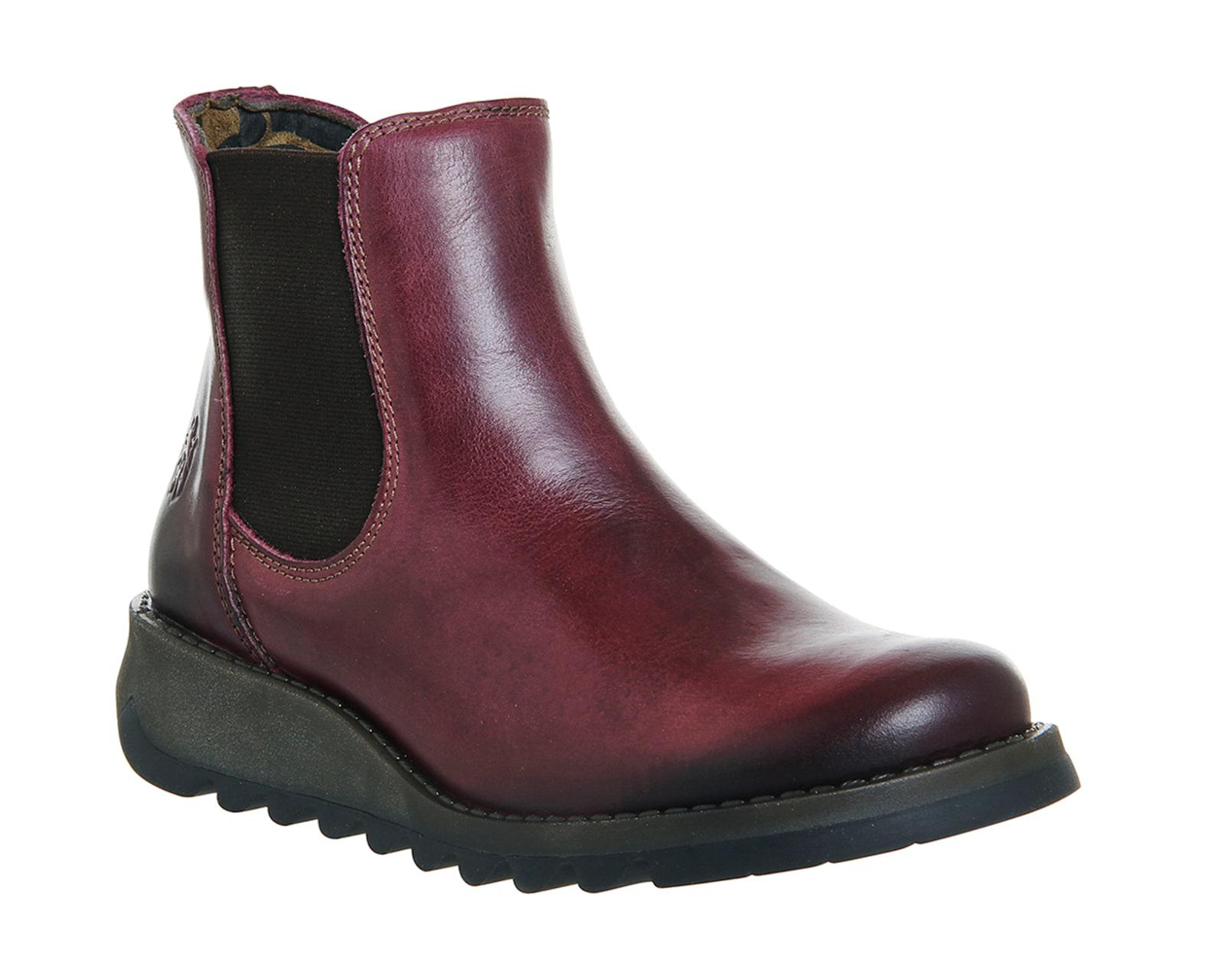 Fly London Leather Salv Low Wedge Chelsea Boots in Purple - Lyst
