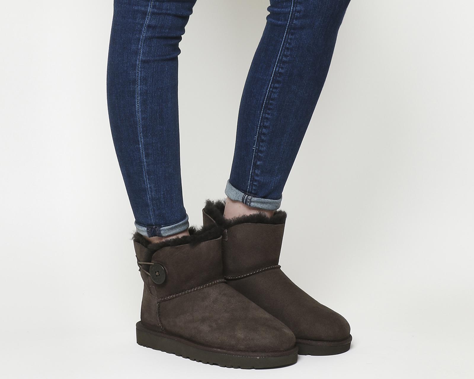 UGG Suede Mini Bailey Button Ii Boots in Chocolate (Brown) | Lyst