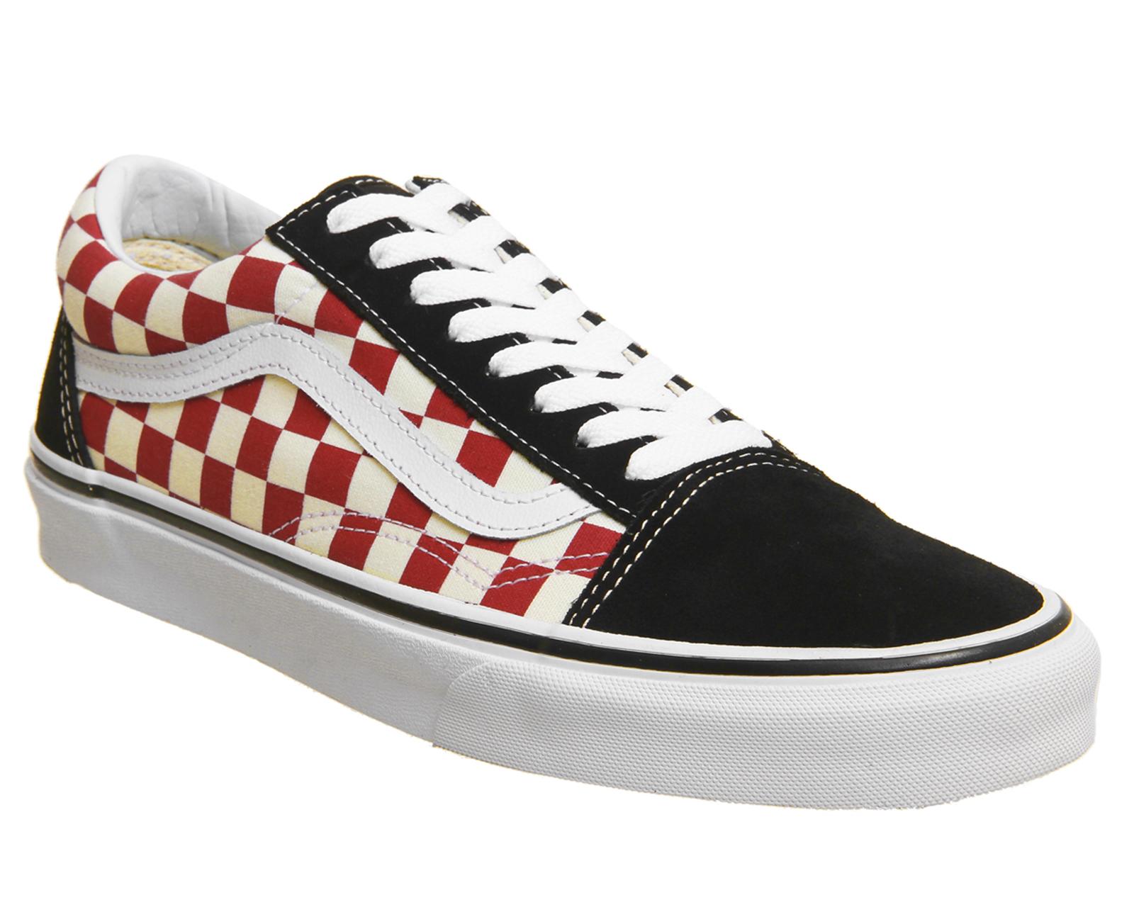 vans red and black checkerboard shoes
