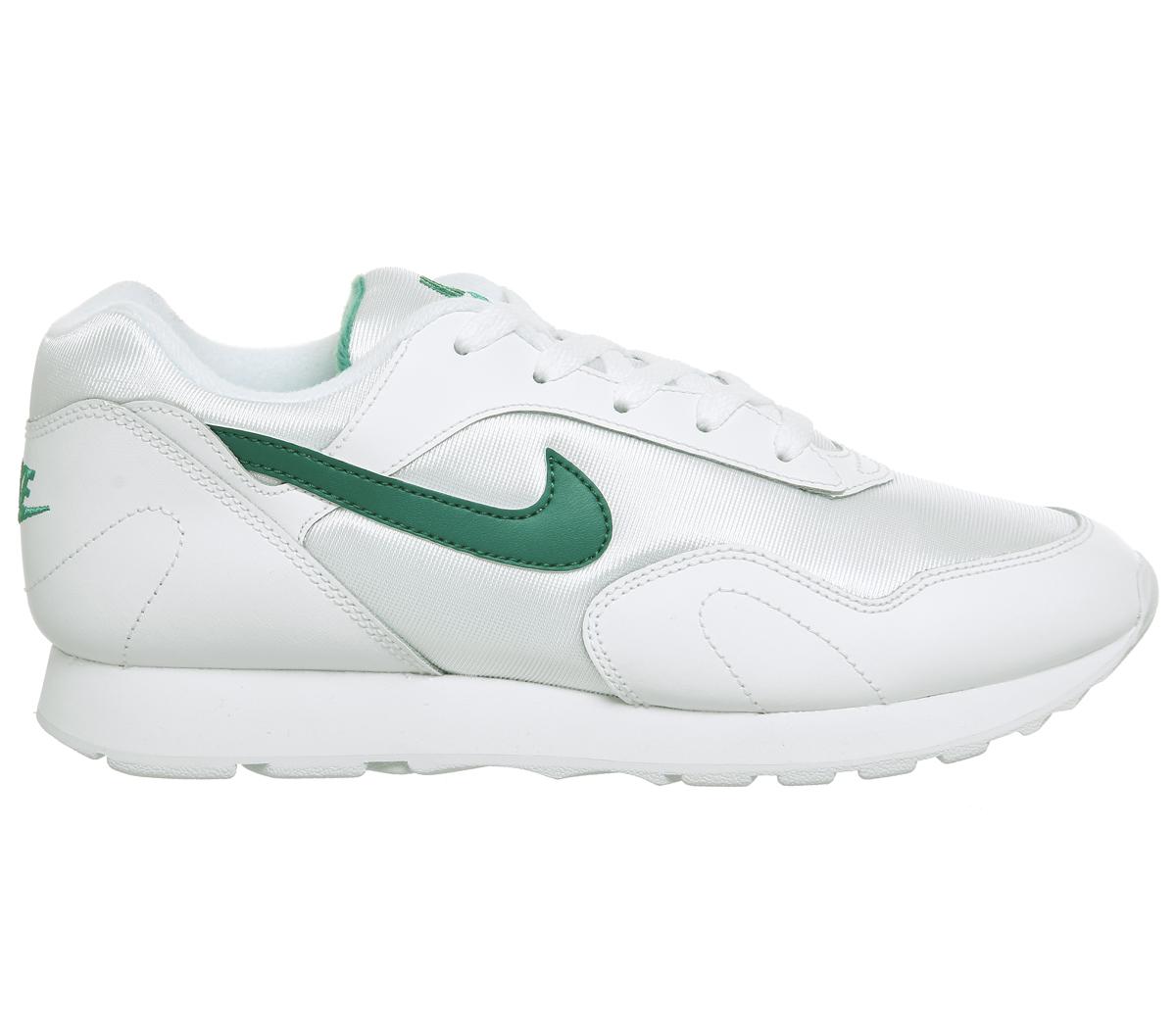 nike outburst trainers in white and green