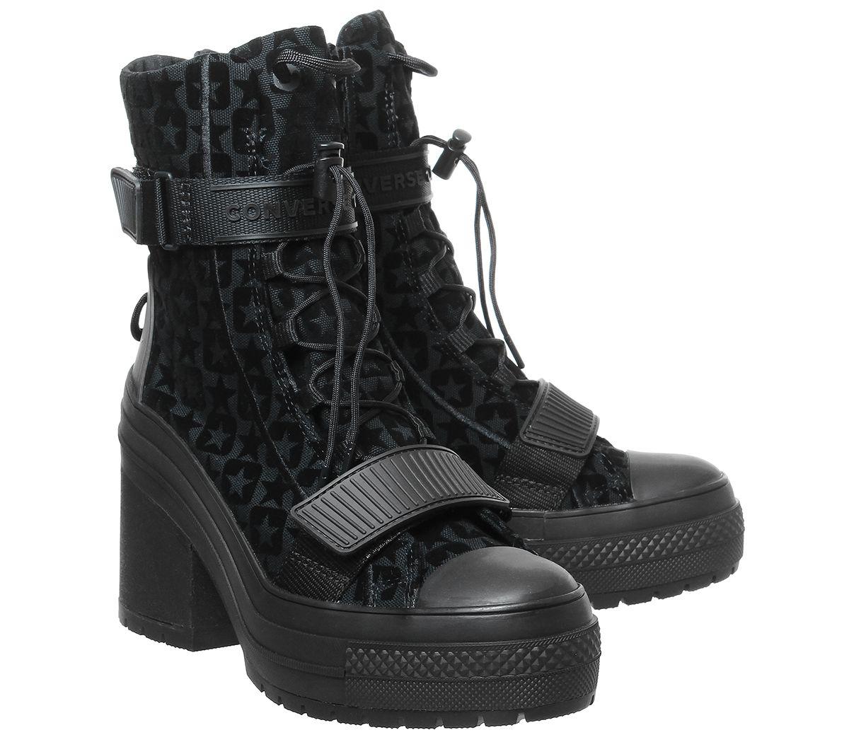 converse black heel boots