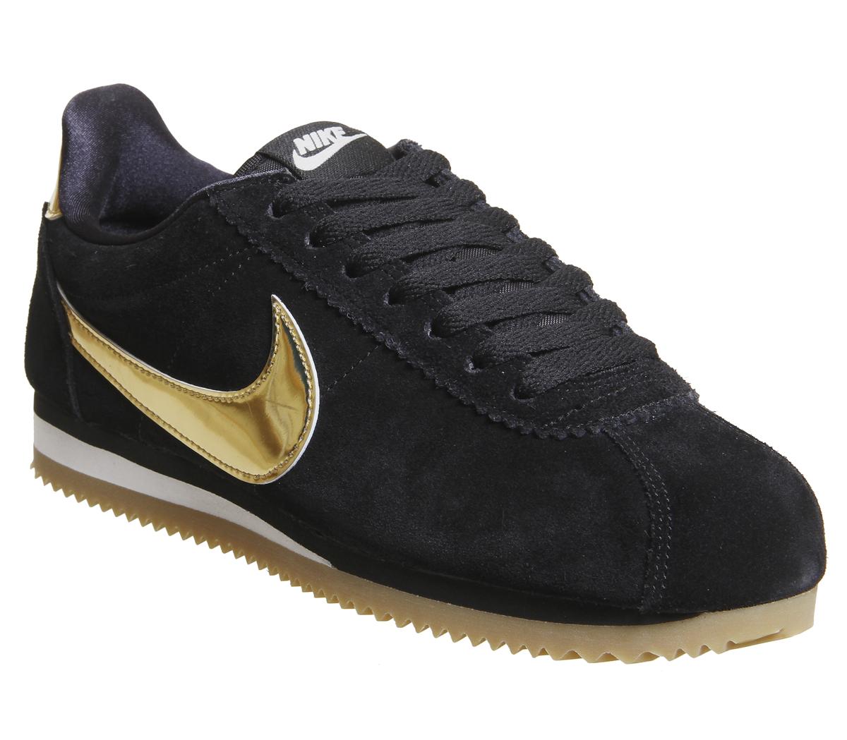 cortez black and gold suede