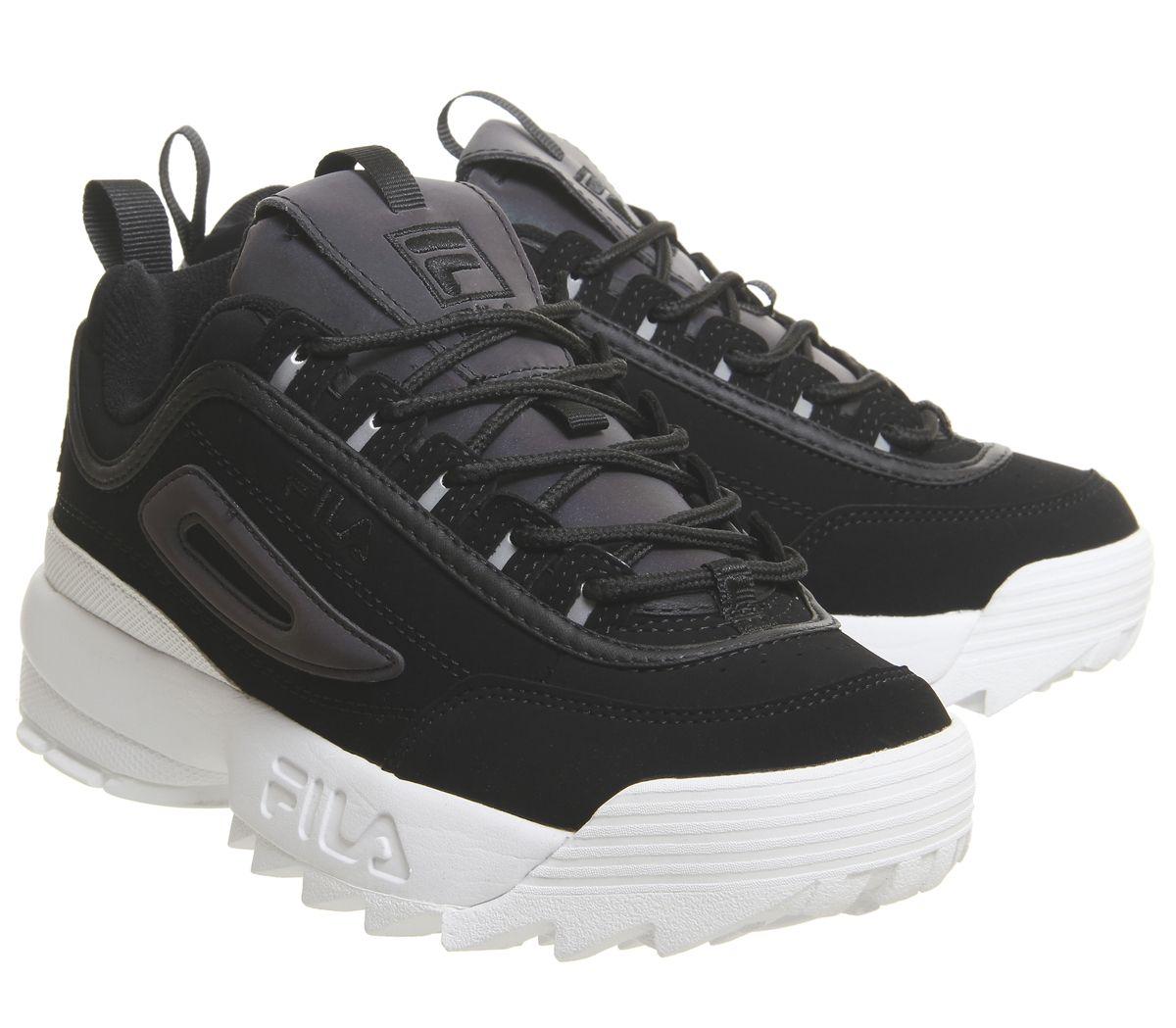 black and pink fila trainers