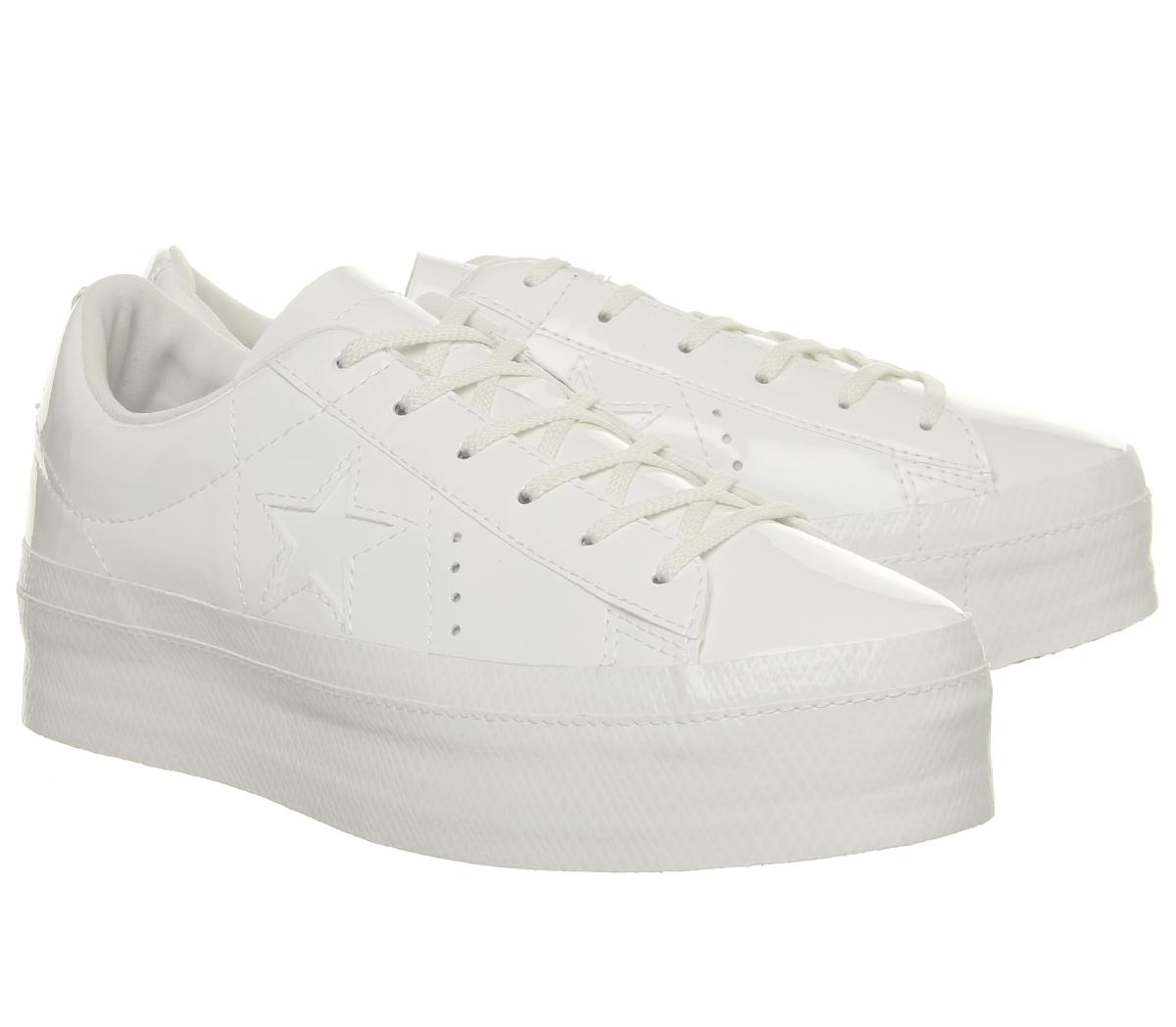 Converse Leather One Star Platform Trainers in Vintage White Patent ...