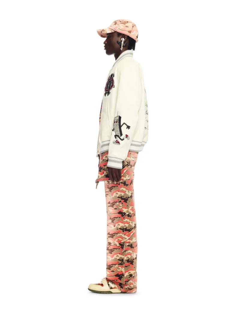 Off-White c/o Virgil Abloh Leather Crystal Varsity Jacket in White