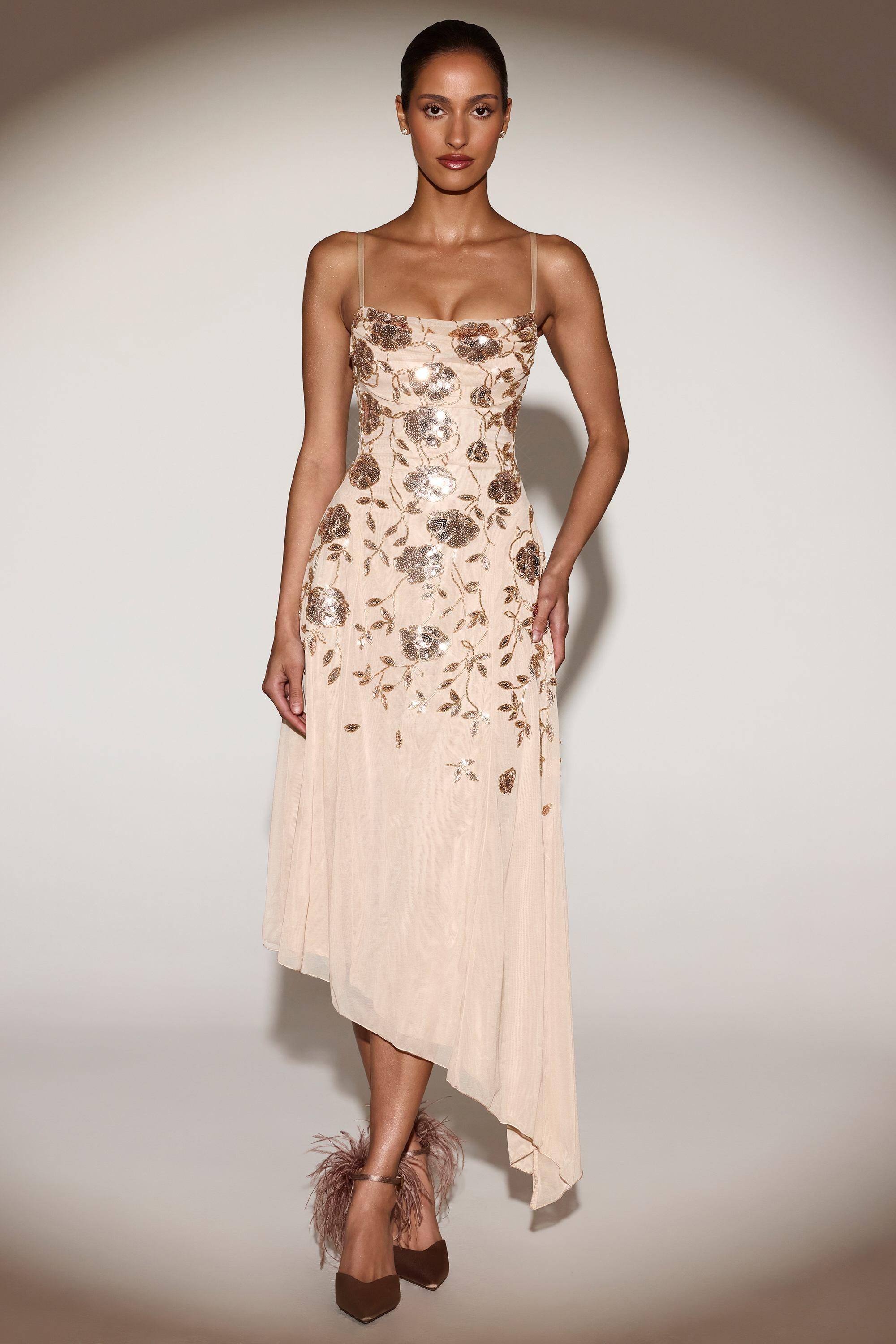 embellished cut-out asymmetric midaxi dress Harlyn Embellished Cut-Out Open-Back Midaxi Dress in Black